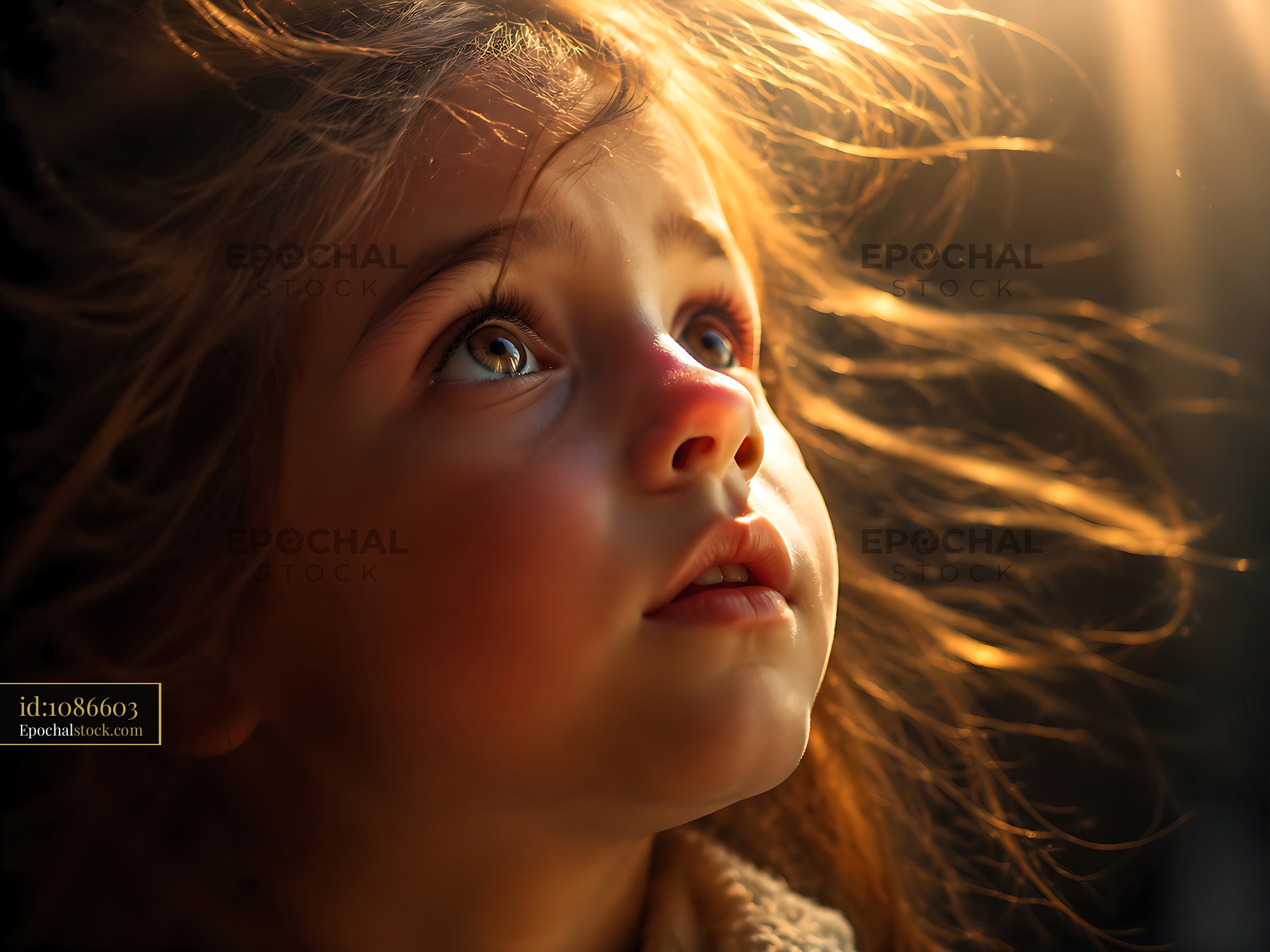 Watermarked full-resolution preview of Child gazing upward with light illuminating her face