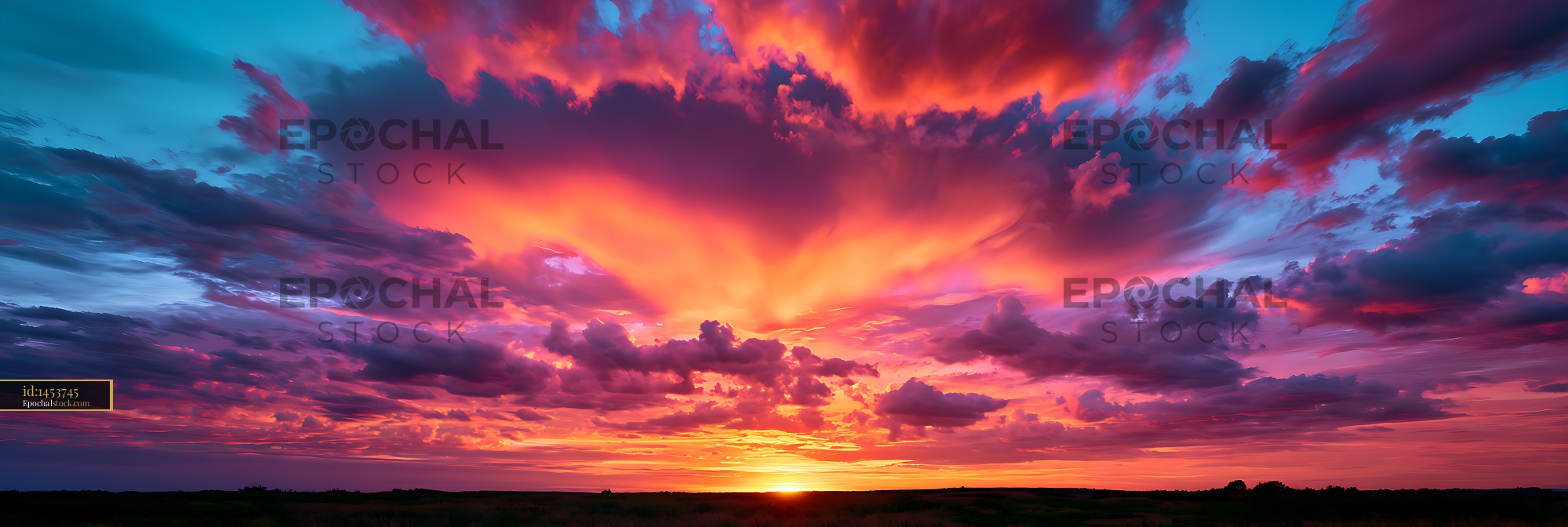 Watermarked full-resolution preview of Panoramic colorful sunset and cloudscape
