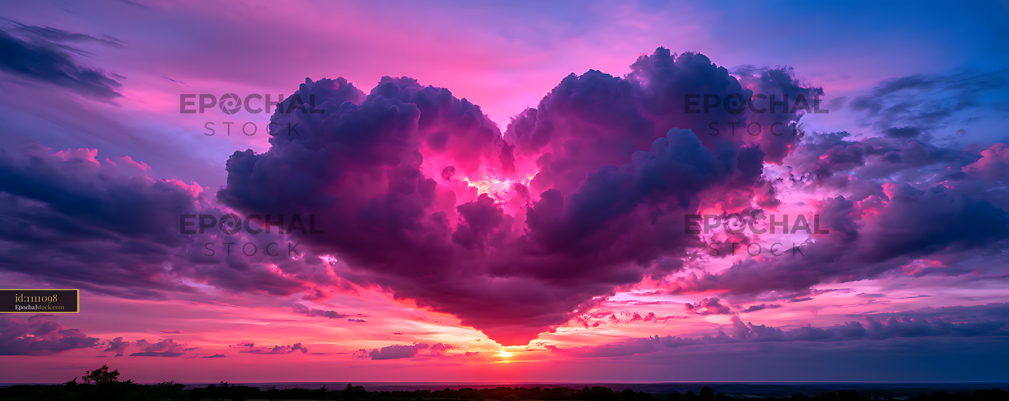 Watermarked full-resolution preview of Colorful dramatic sunset over ocean with towering clouds