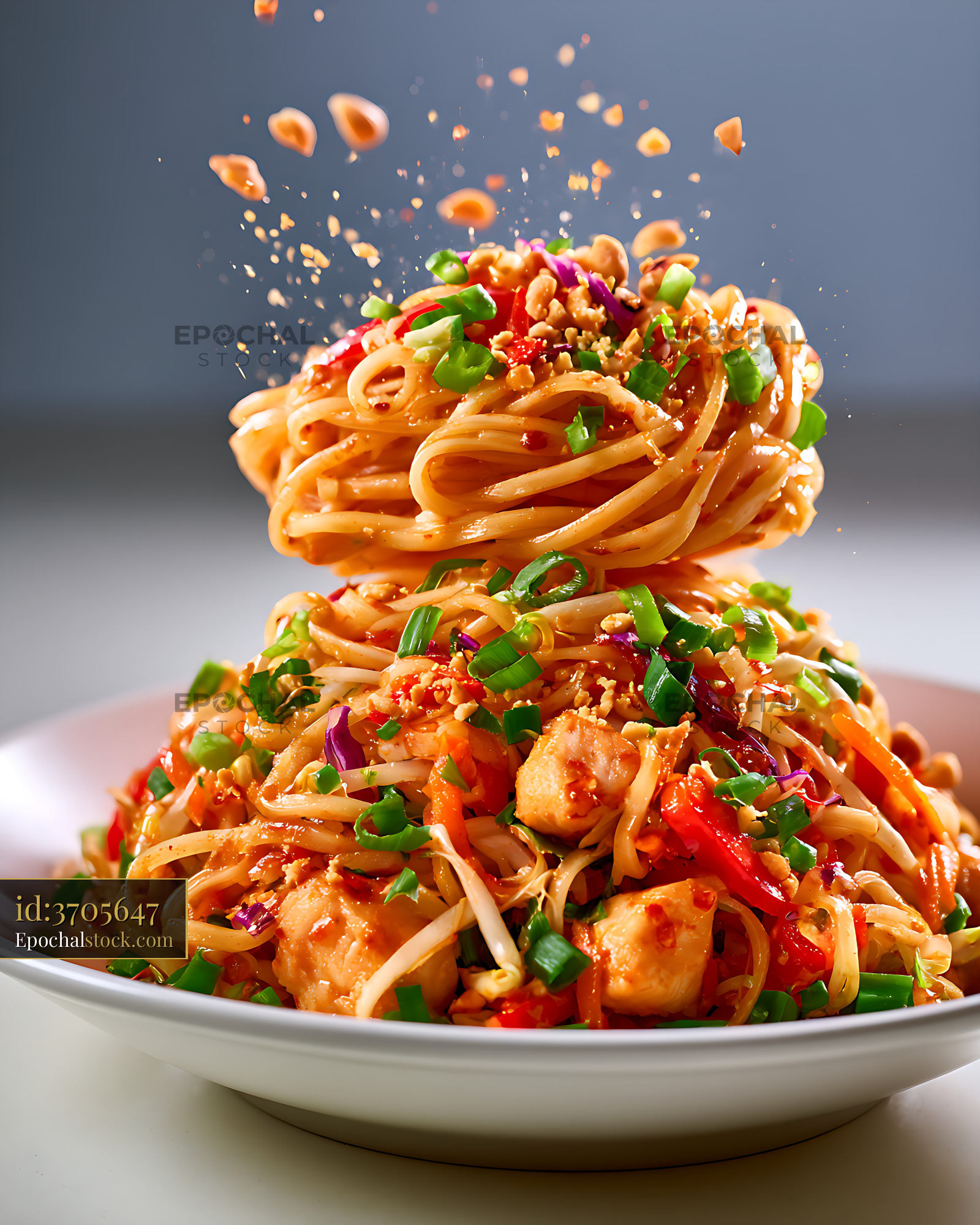 Watermarked full-resolution preview of Vibrant saucy noodles with vegetables in a bowl