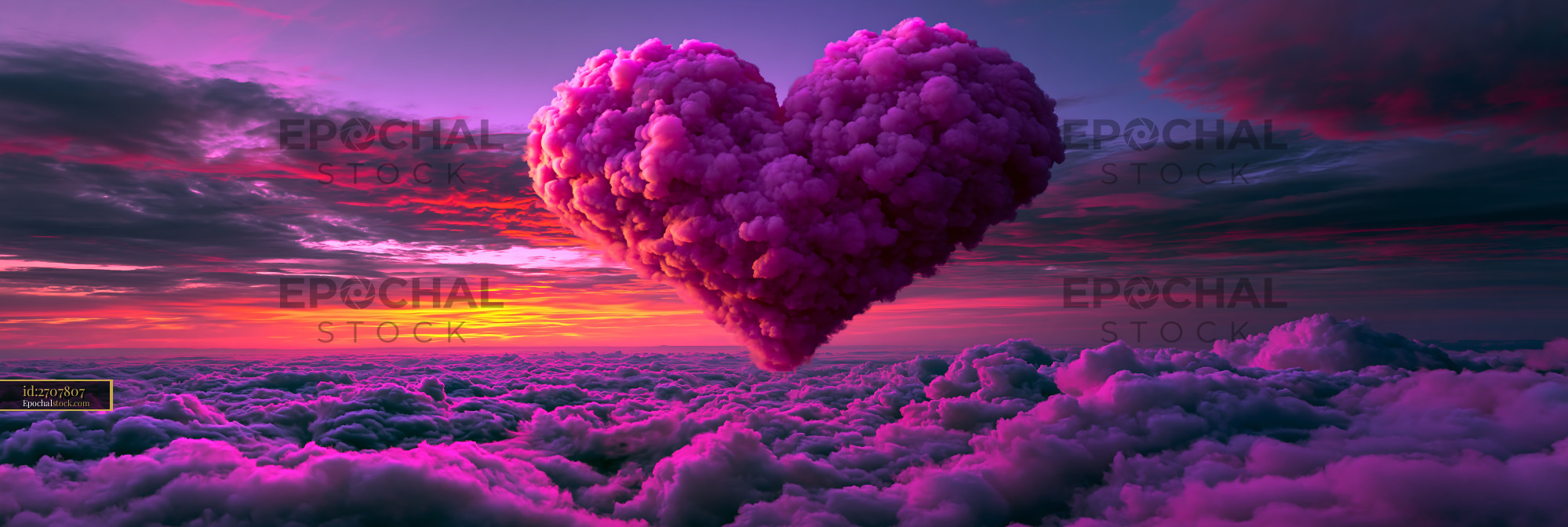 Watermarked full-resolution preview of Cloud heart formation in the sky during sunset over the horizon