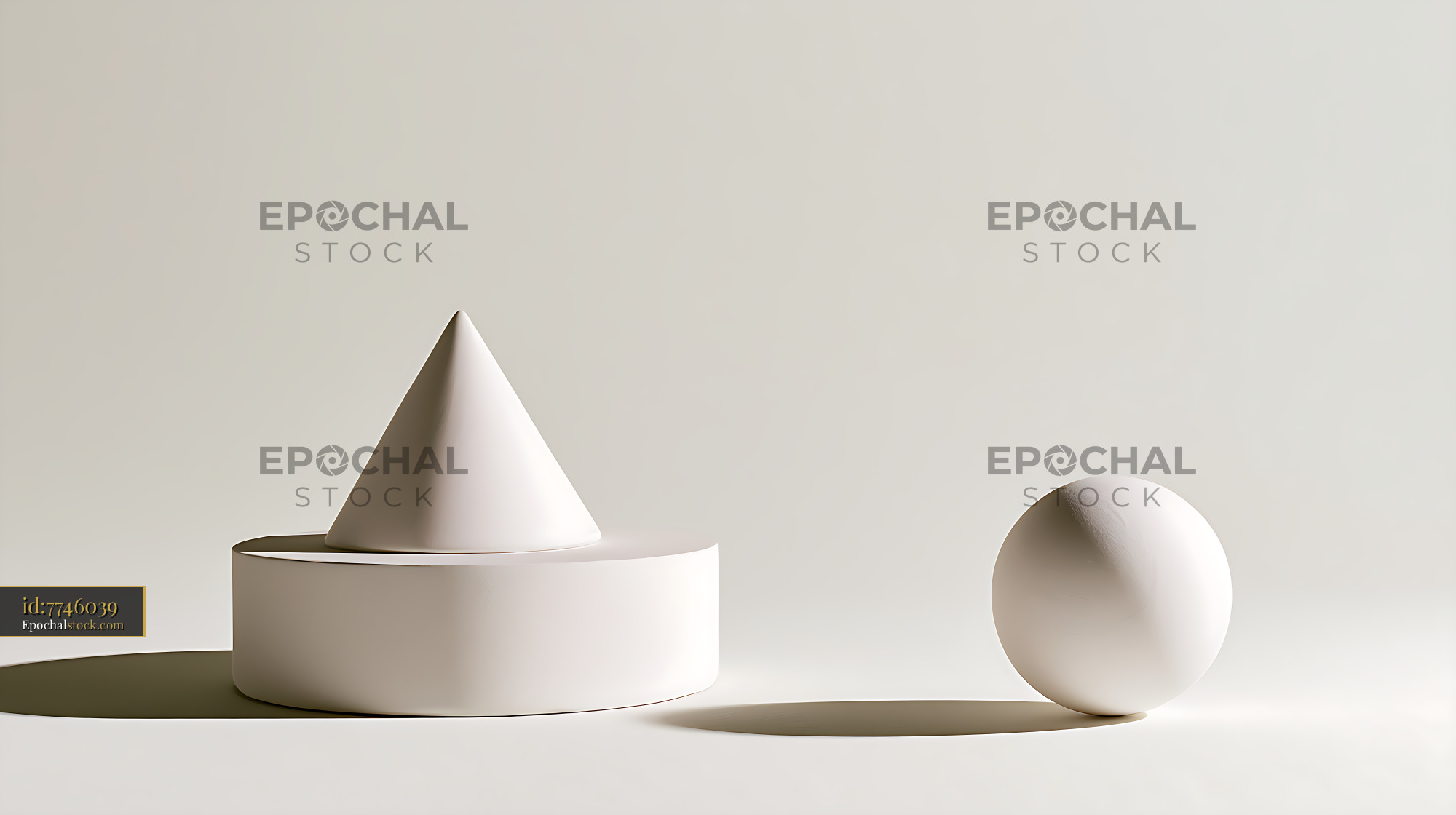 Watermarked full-resolution preview of White geometric shapes arranged in a minimalist still life