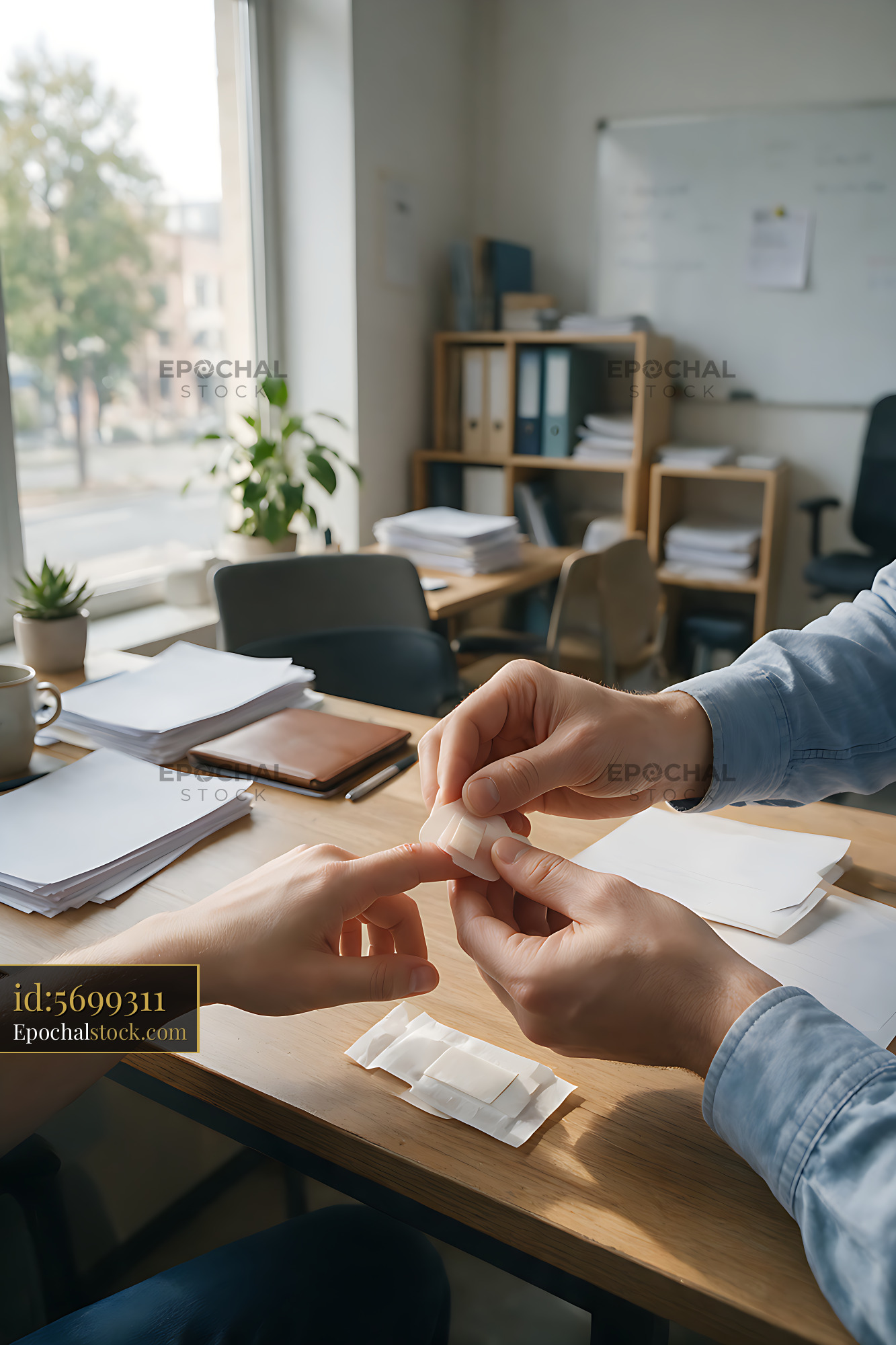 Watermarked full-resolution preview of Workplace first aid with adhesive bandage