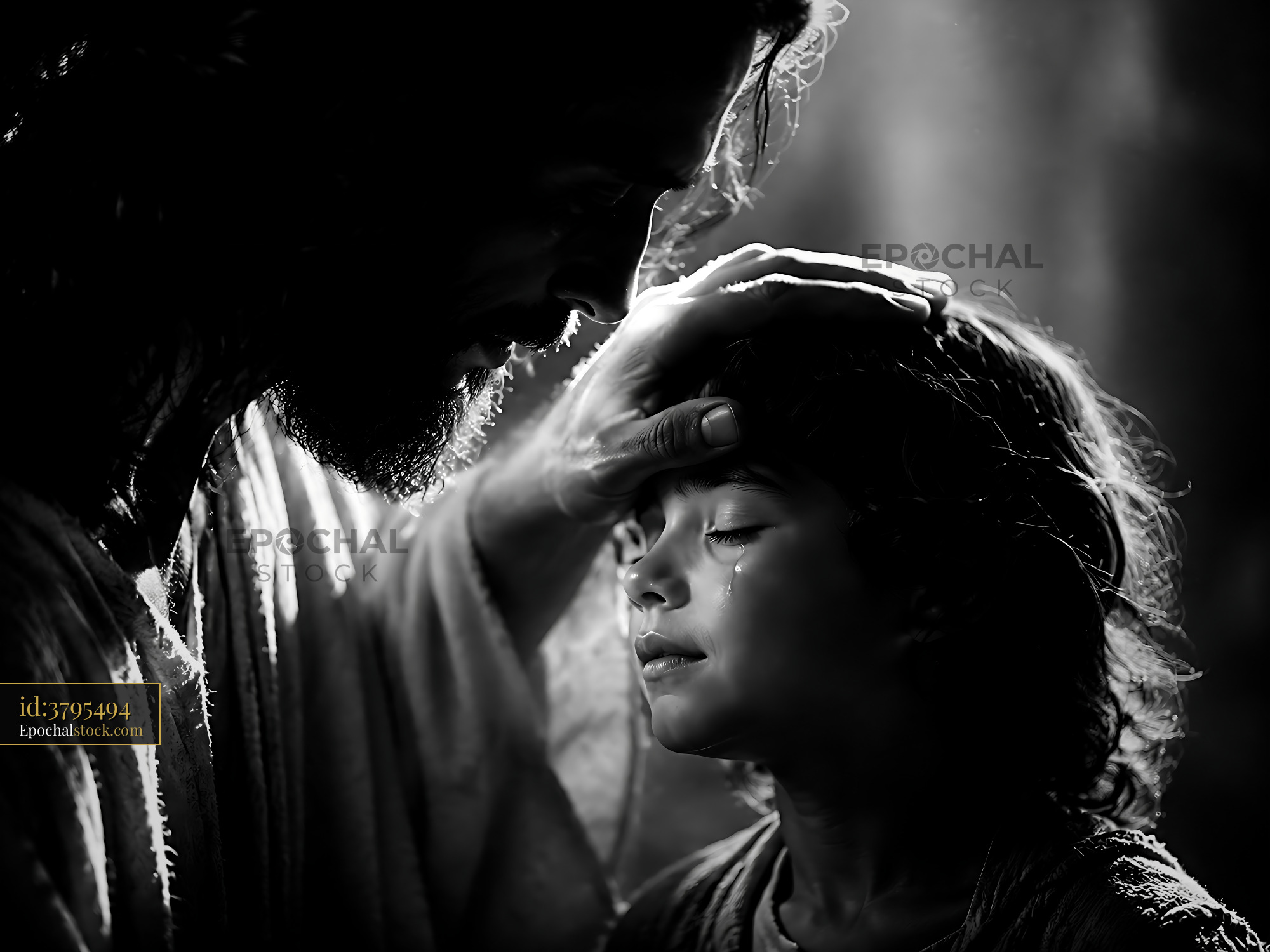 Watermarked full-resolution preview of Emotional moment between a man and a child