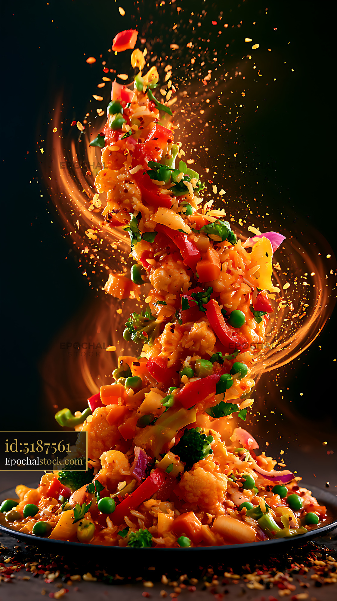Watermarked full-resolution preview of Dynamic colorful vegetable and rice dish