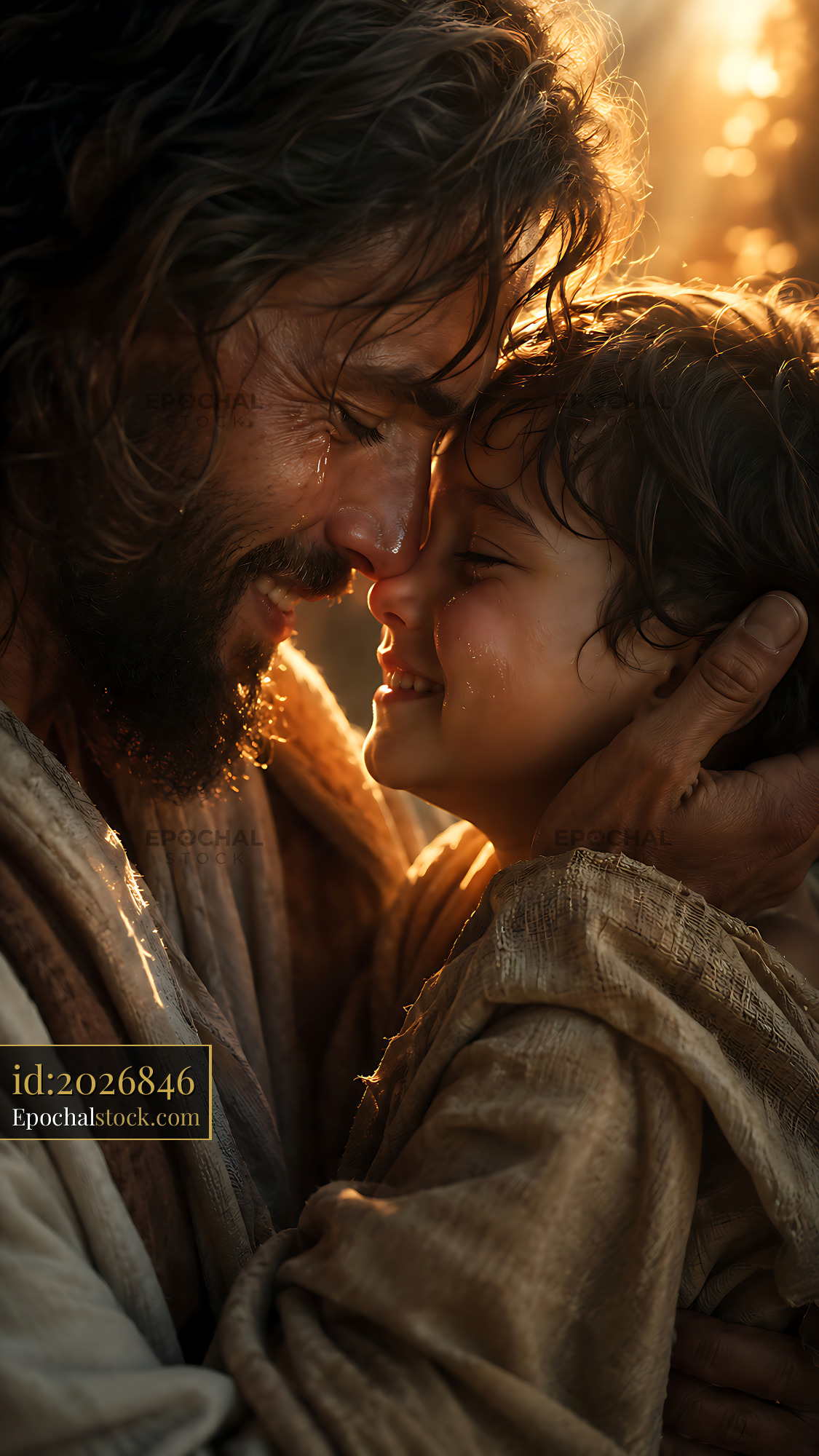 Watermarked full-resolution preview of Father and son share a moment in soft golden light