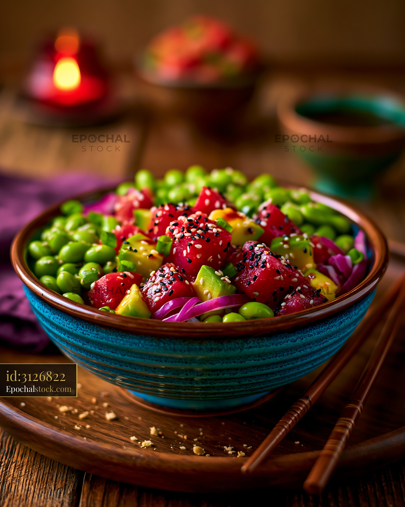 Watermarked full-resolution preview of Colorful salad with fresh fruits and vegetables in a bowl