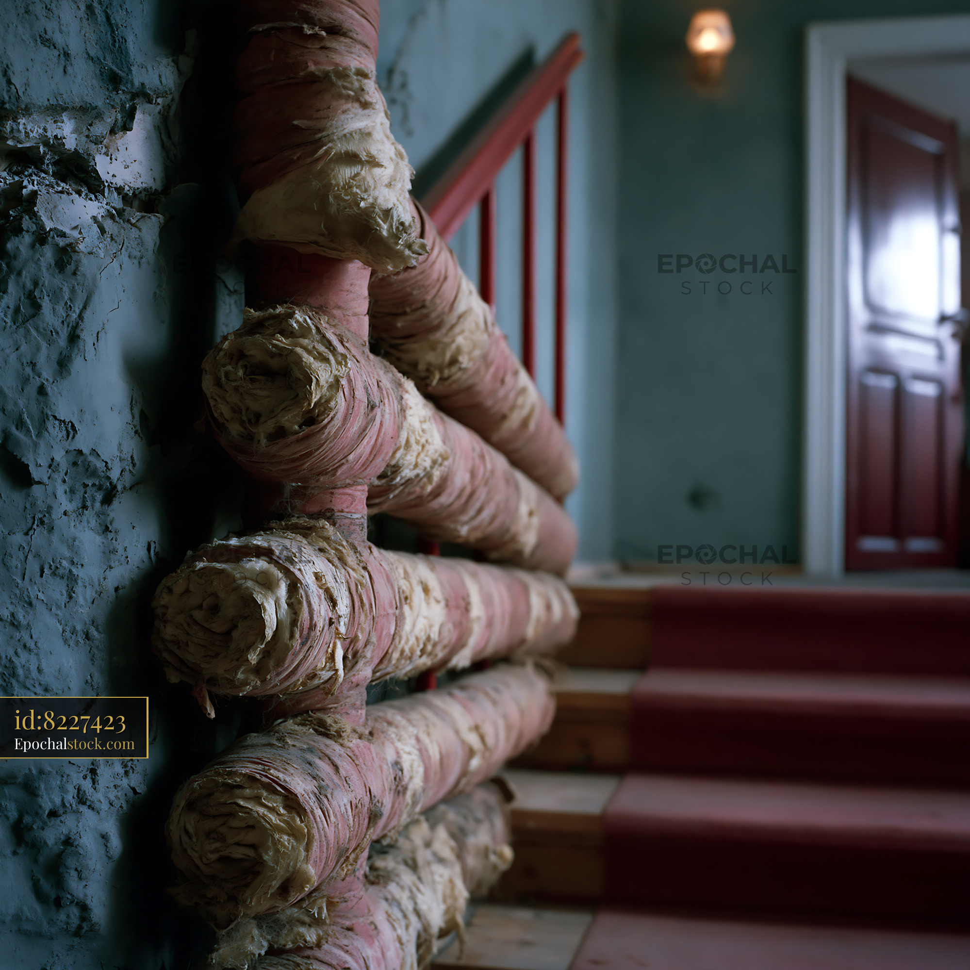 Watermarked full-resolution preview of Old stairs with vintage handrail at a historic building
