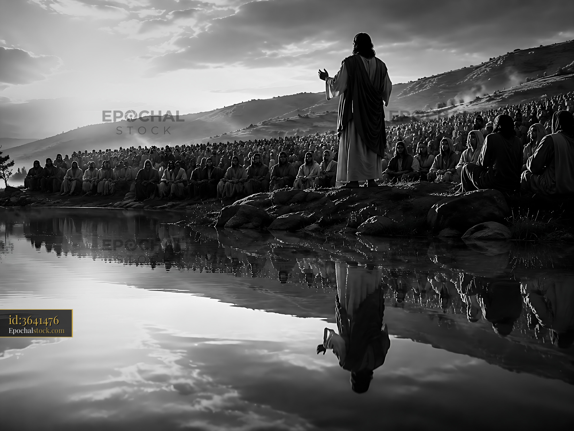 Watermarked full-resolution preview of Jesus addresses a large crowd near a lake