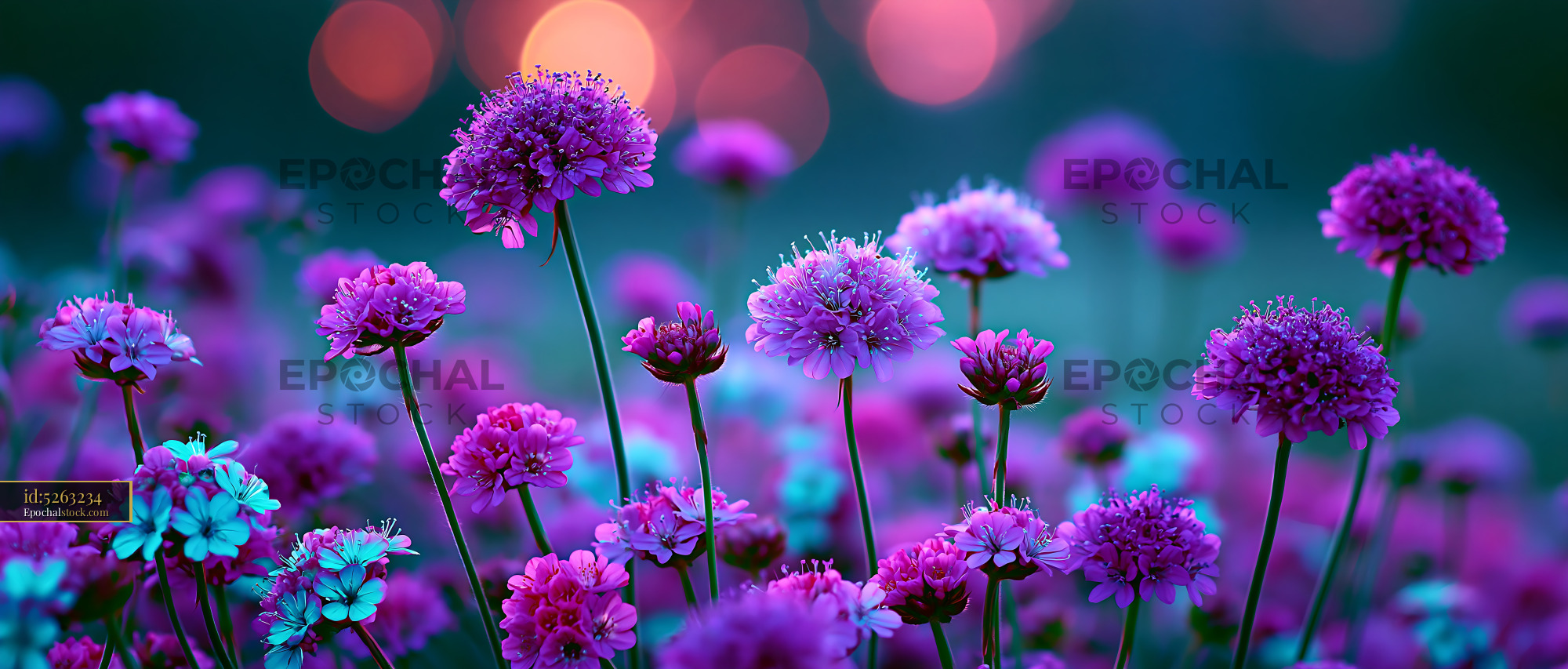Purple Flowers Bloom Under Soft Evening Light in a Garden - stock photo