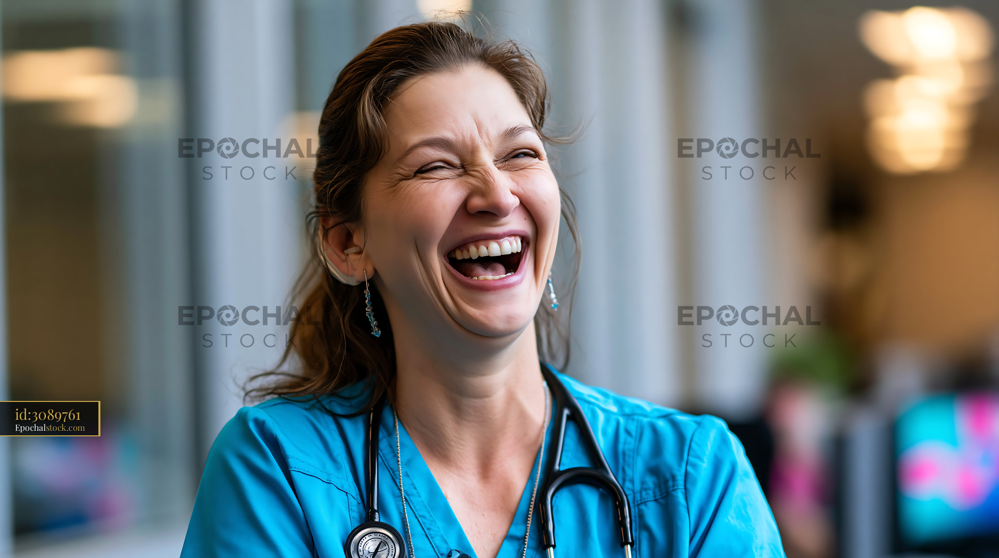 Watermarked full-resolution preview of Healthcare professional smiling in modern hospital setting