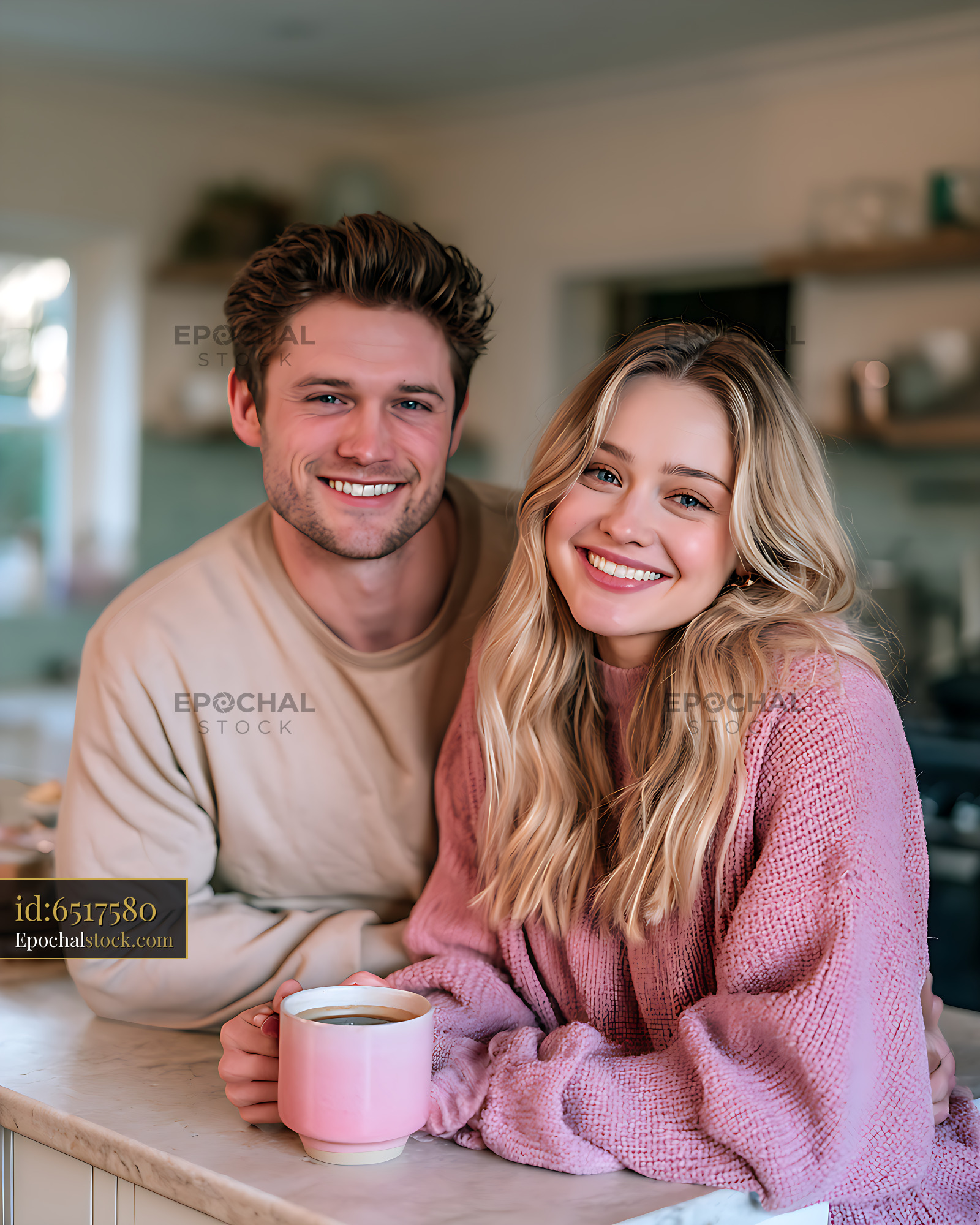 Watermarked full-resolution preview of Happy couple sharing a relaxed moment over coffee