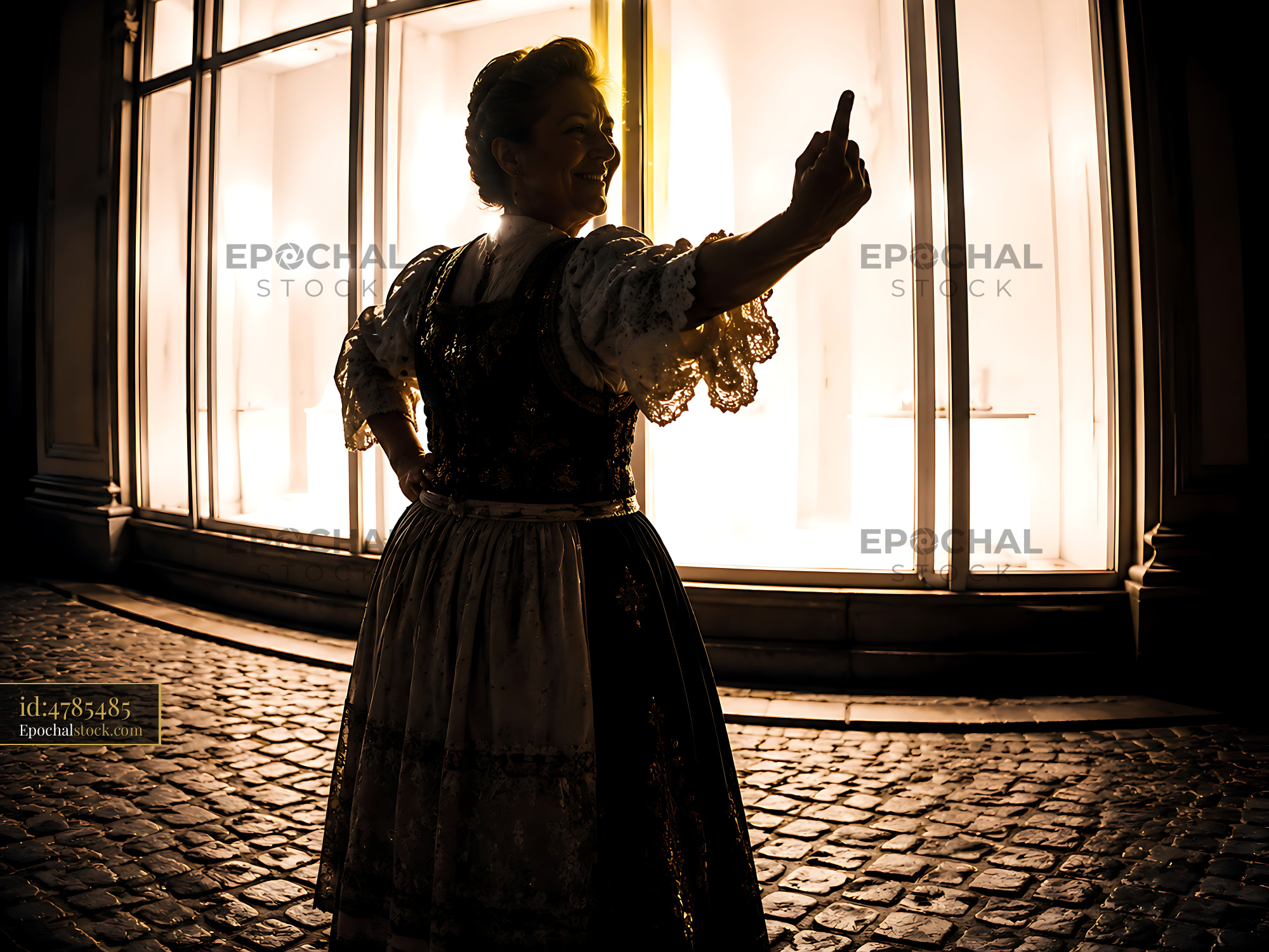 Watermarked full-resolution preview of Woman taking a selfie in traditional attire at night