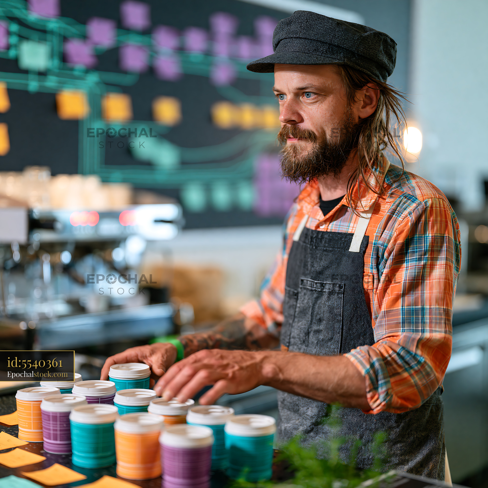 Watermarked full-resolution preview of Barista preparing cups in a coffee shop