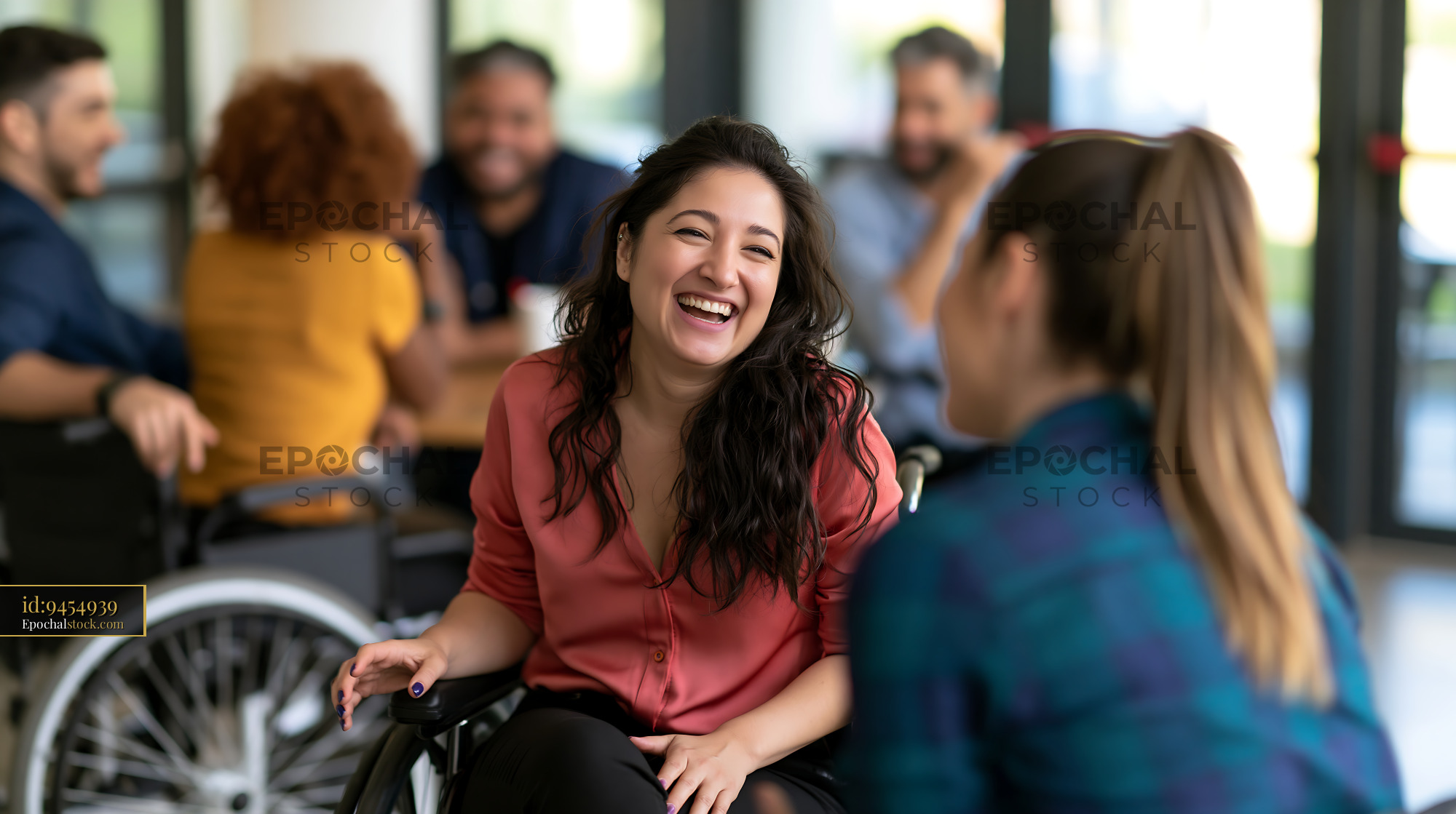 Watermarked full-resolution preview of Woman laughing during an indoor social gathering