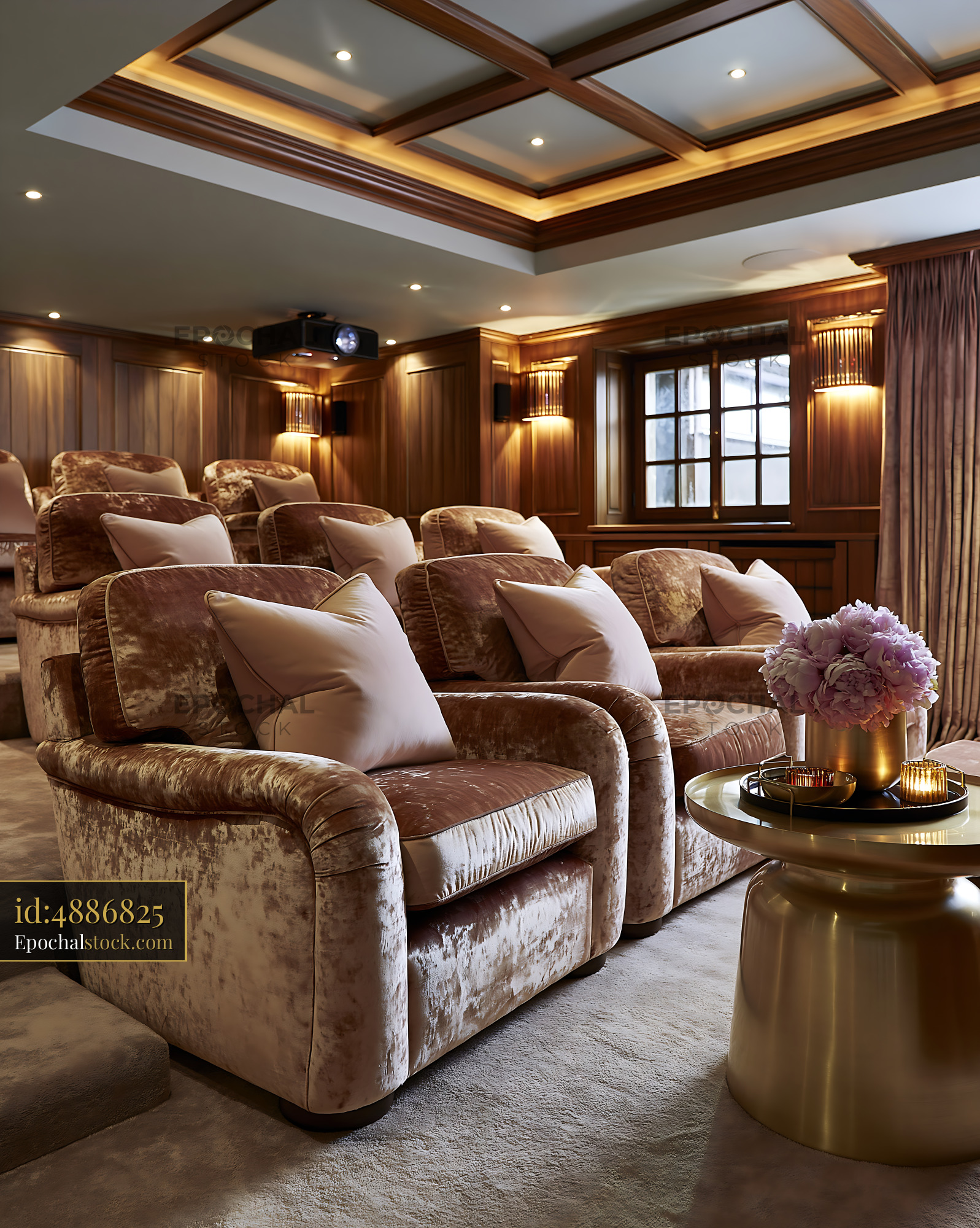 Watermarked full-resolution preview of Luxury home theater with plush seating and warm lighting