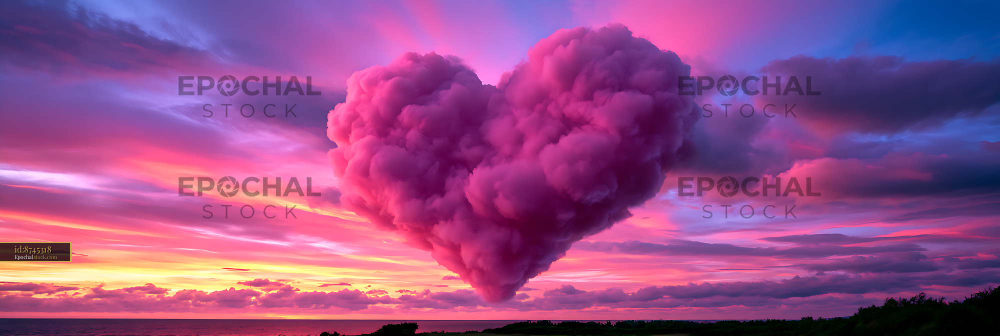 Watermarked full-resolution preview of Heart-shaped cloud above a vibrant sunset seascape