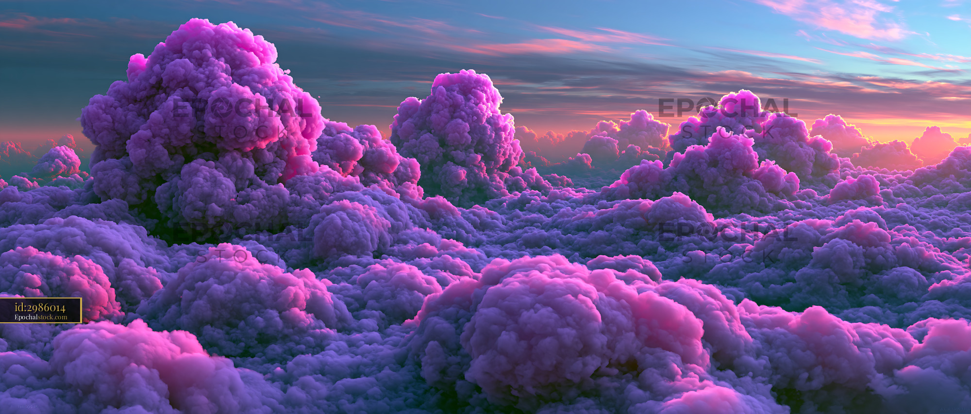 Watermarked full-resolution preview of Colorful billowing clouds at sunset
