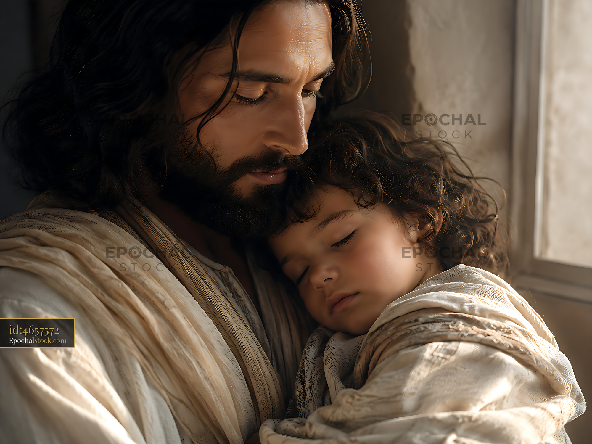 Watermarked full-resolution preview of Father holds sleeping child in quiet moment