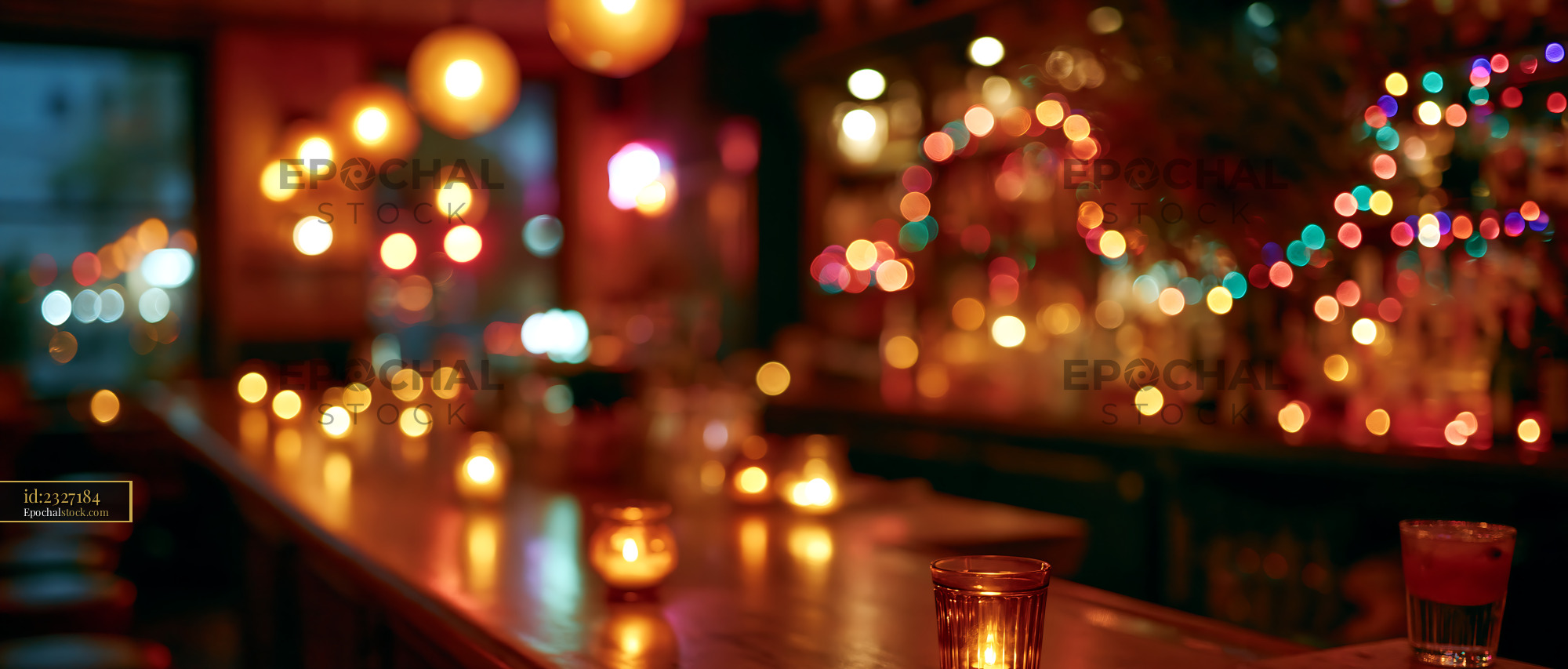 Watermarked full-resolution preview of Warm lights and candles at a busy bar in the evening