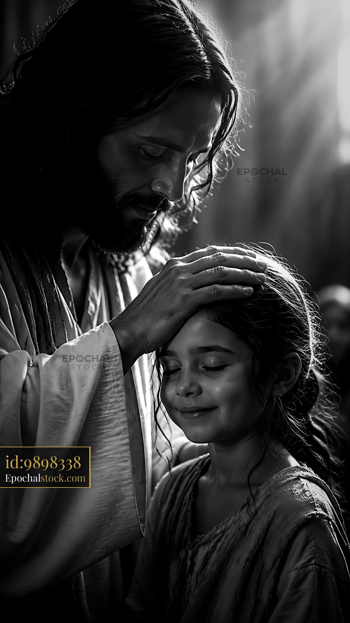 Watermarked full-resolution preview of Man blessing young girl in religious setting