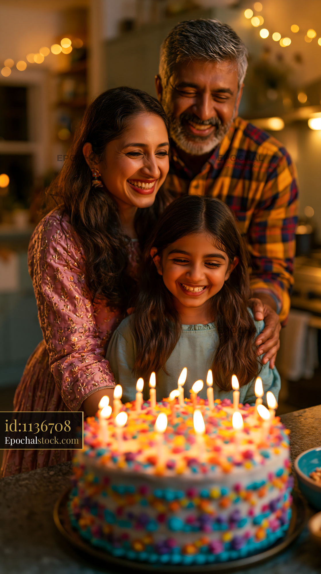 Watermarked full-resolution preview of Family celebration around a birthday cake with candles