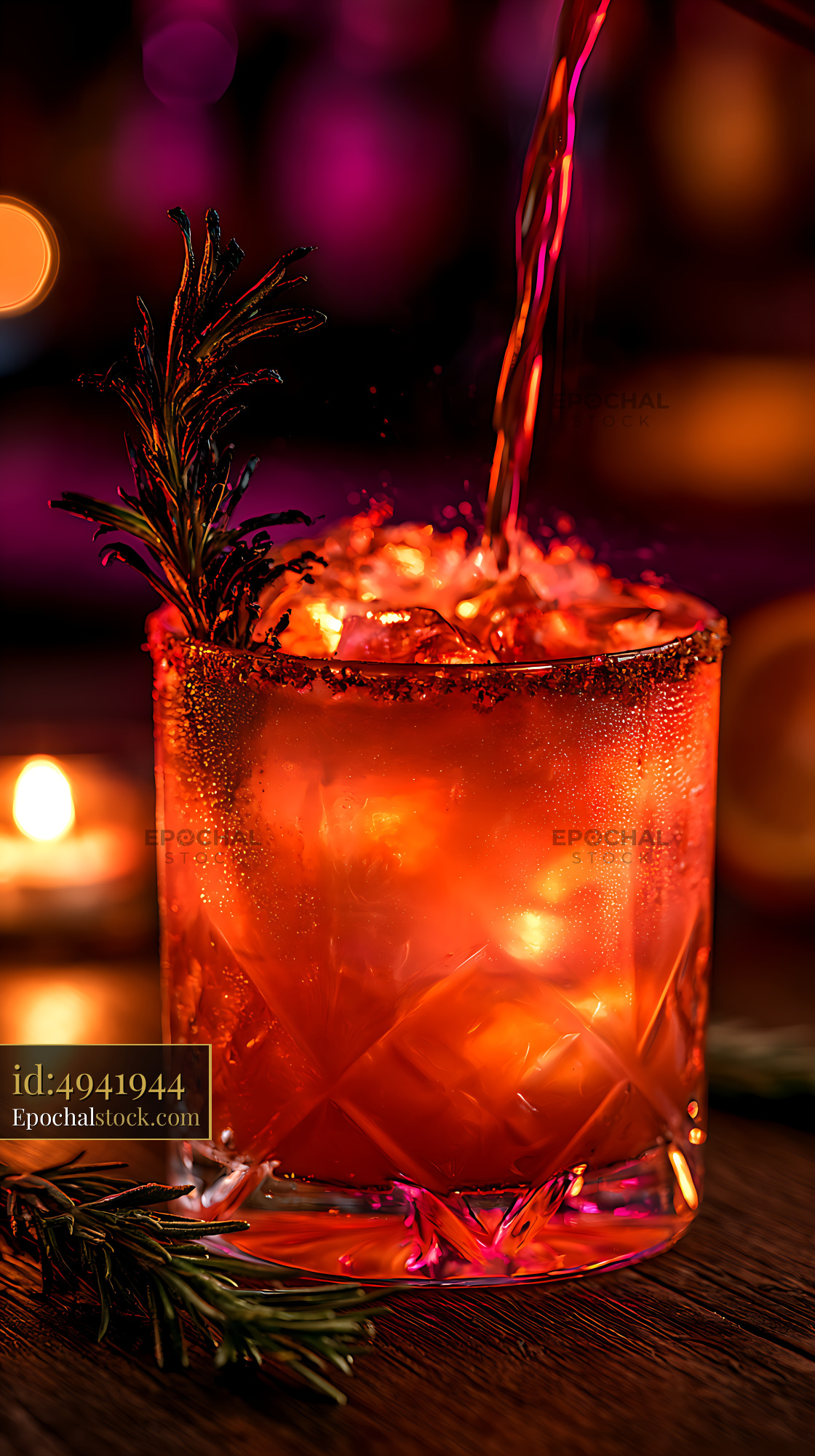 Watermarked full-resolution preview of Orange cocktail with herb garnish and warm lights