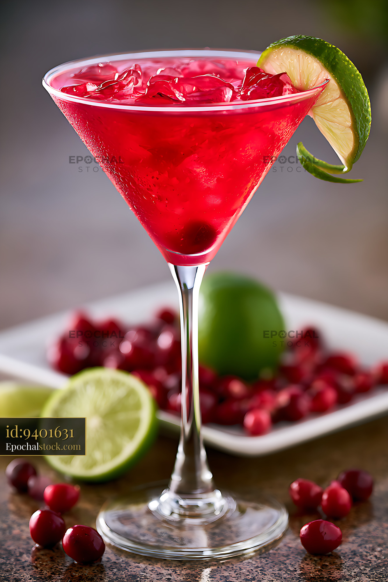 Watermarked full-resolution preview of Cranberry drink in martini glass with lime garnish