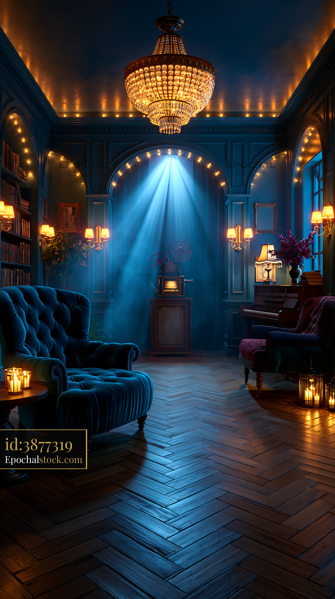 Watermarked full-resolution preview of Cozy living room with vintage decor and soft light