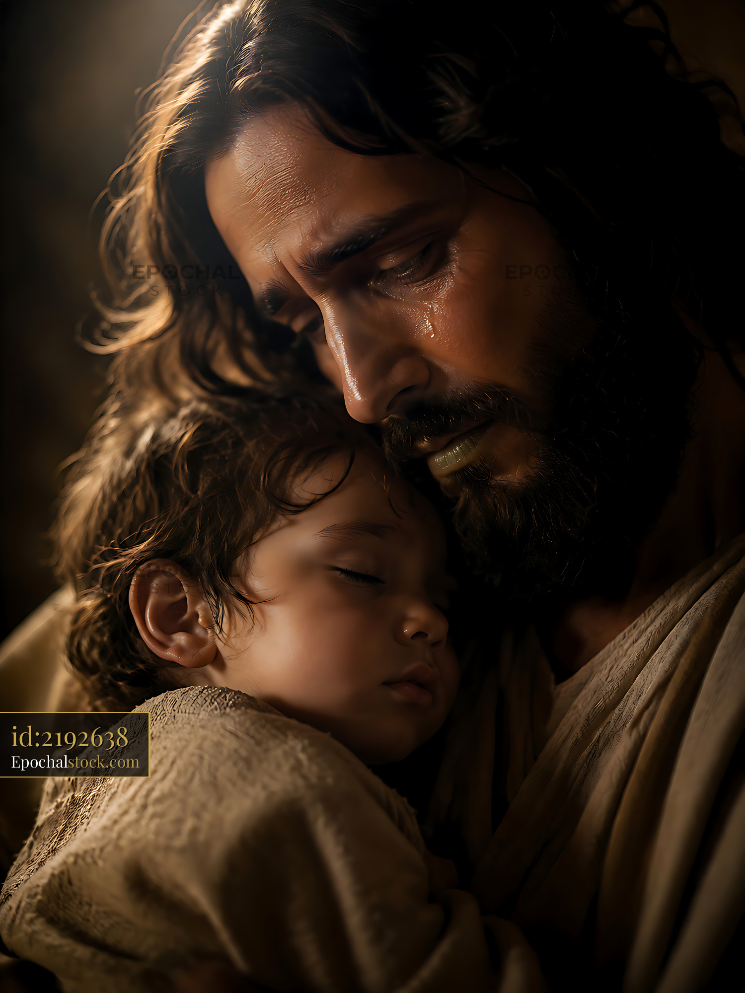 Watermarked full-resolution preview of Father and child in close embrace