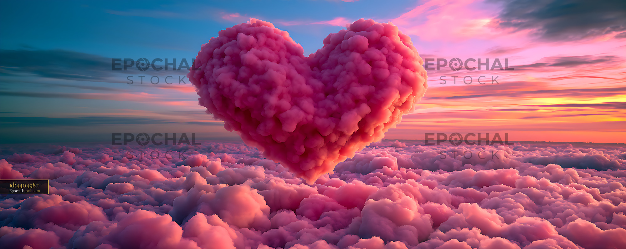 Watermarked full-resolution preview of Dreamy heart-shaped cloud over pink clouds at sunset