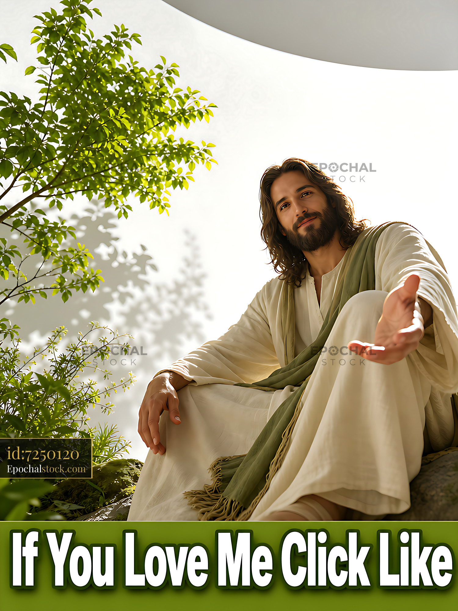 Watermarked full-resolution preview of Man in religious attire gestures invitingly in natural setting