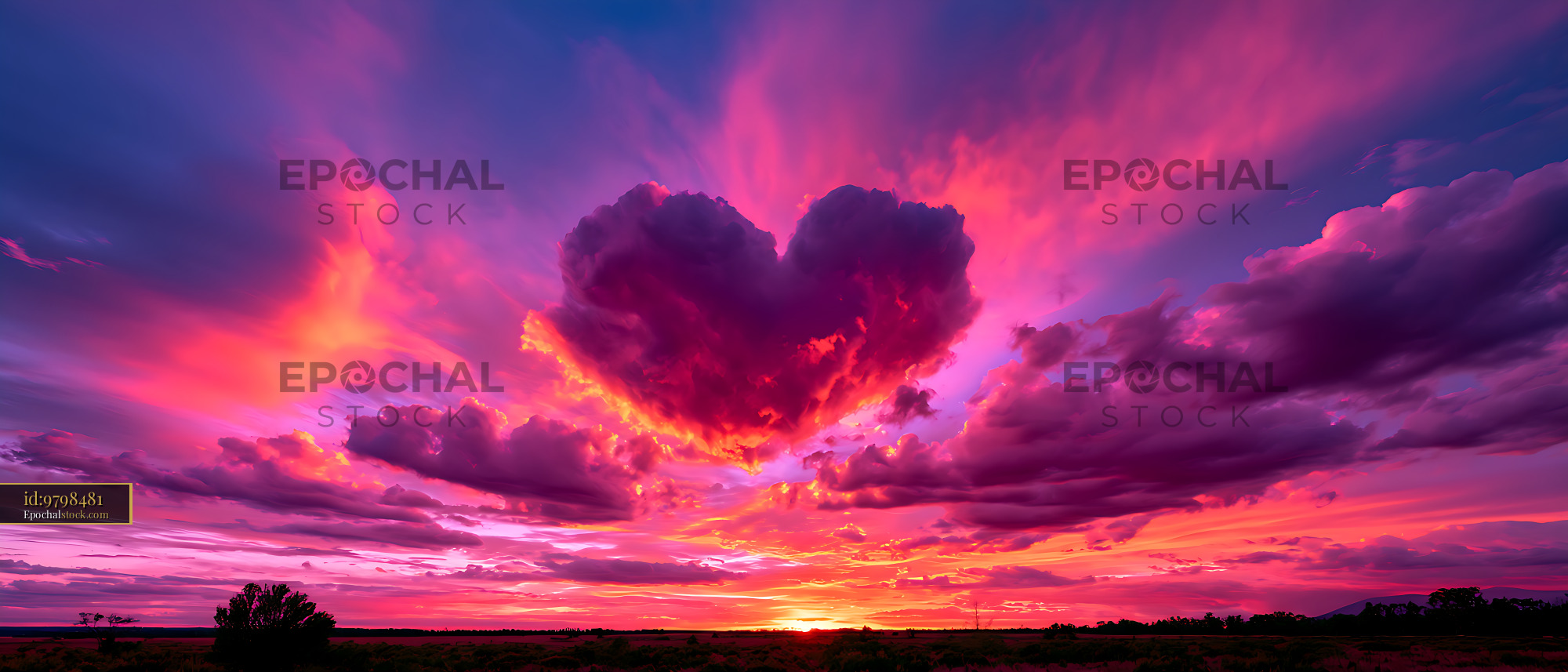 Watermarked full-resolution preview of Colorful sunset clouds above a dark rural landscape