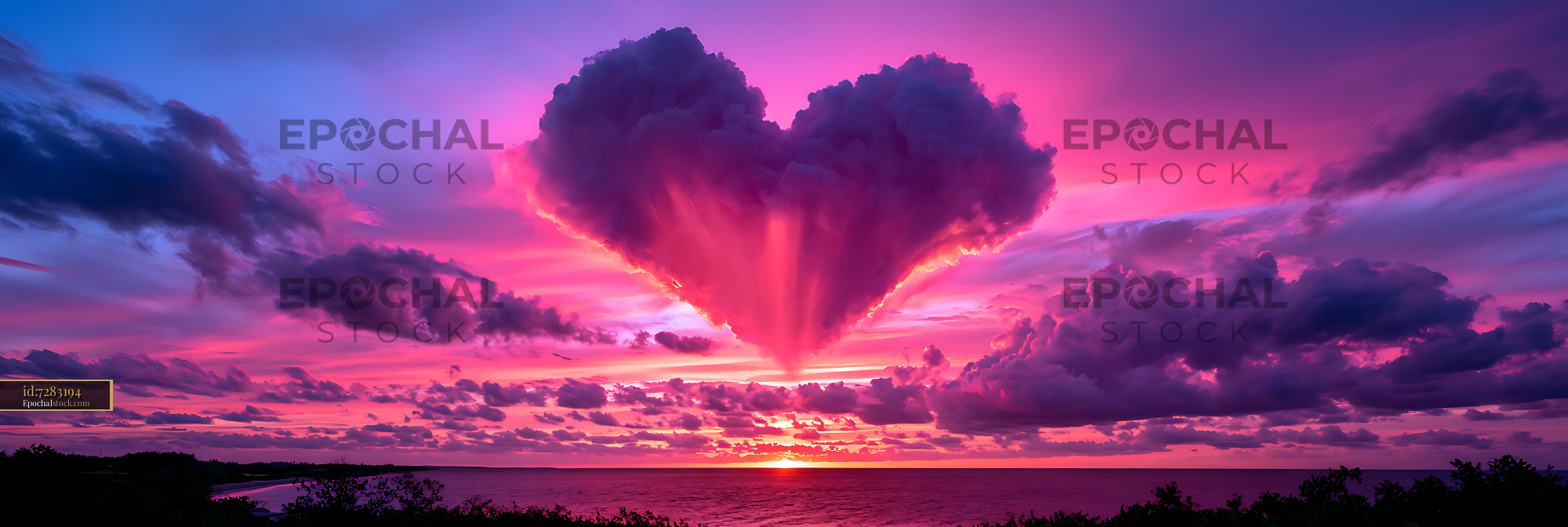 Watermarked full-resolution preview of Dramatic purple and pink cloudscape above a coastal sunset