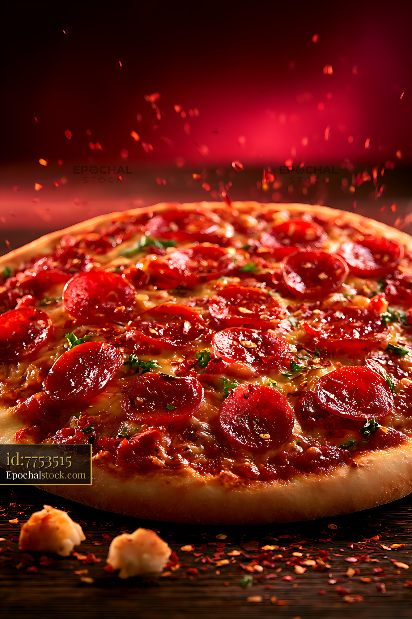 Watermarked full-resolution preview of Pepperoni pizza under dramatic red light