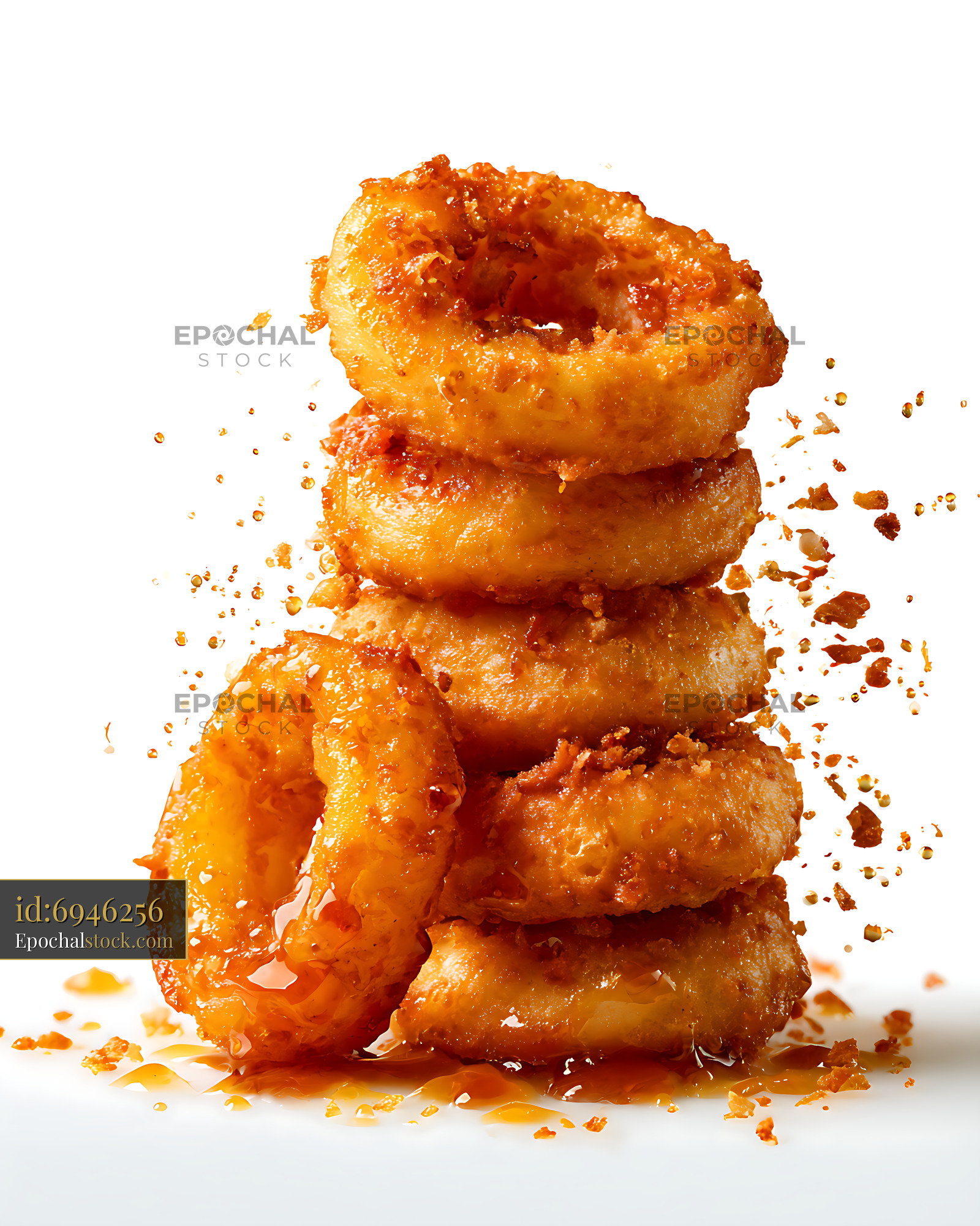 Watermarked full-resolution preview of Golden glazed fried pastries stacked on white