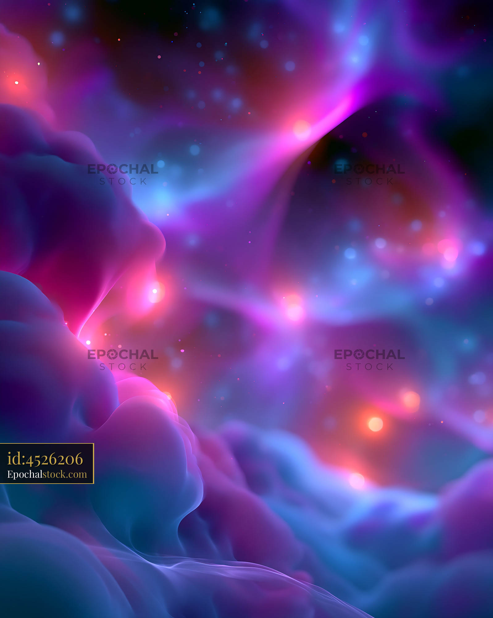Colorful Abstract Cosmic Landscape With Glowing Lights and Clouds - stock photo