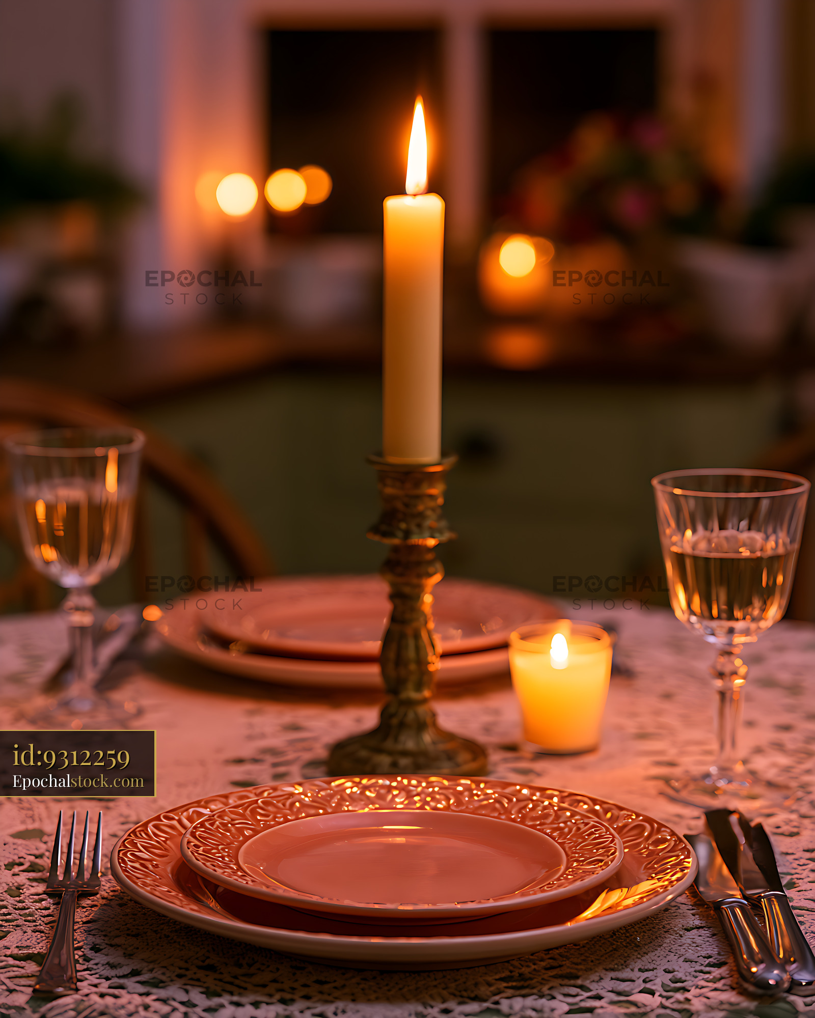 Watermarked full-resolution preview of Warm candlelit table setting for dinner