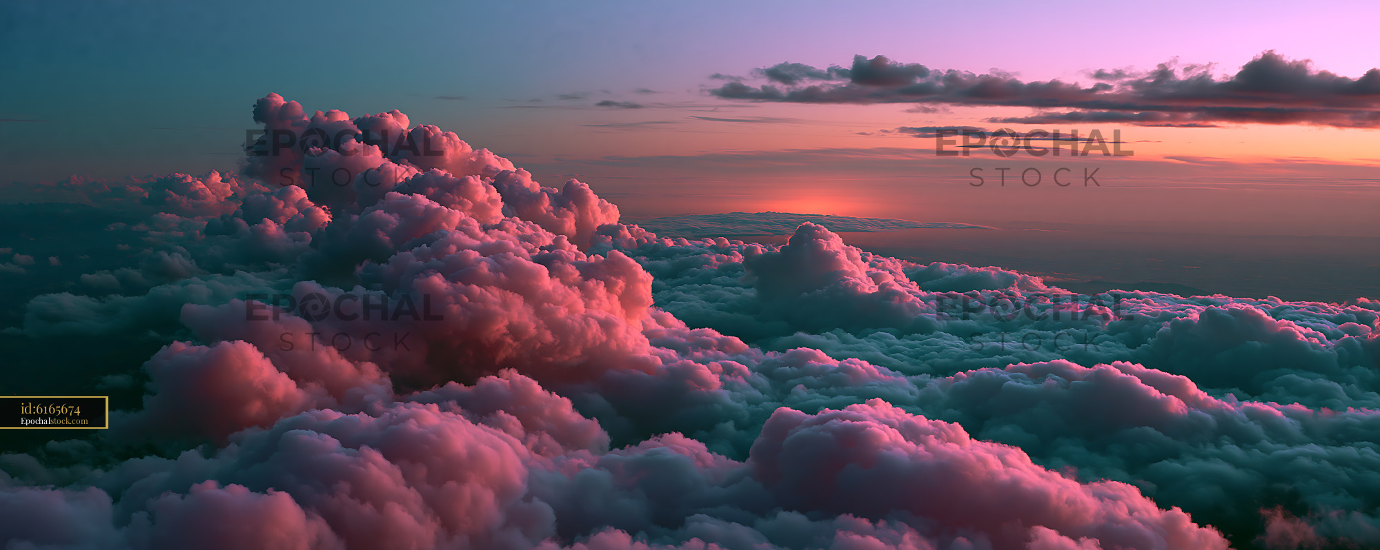 Watermarked full-resolution preview of Colorful clouds in the sky during sunset above the horizon