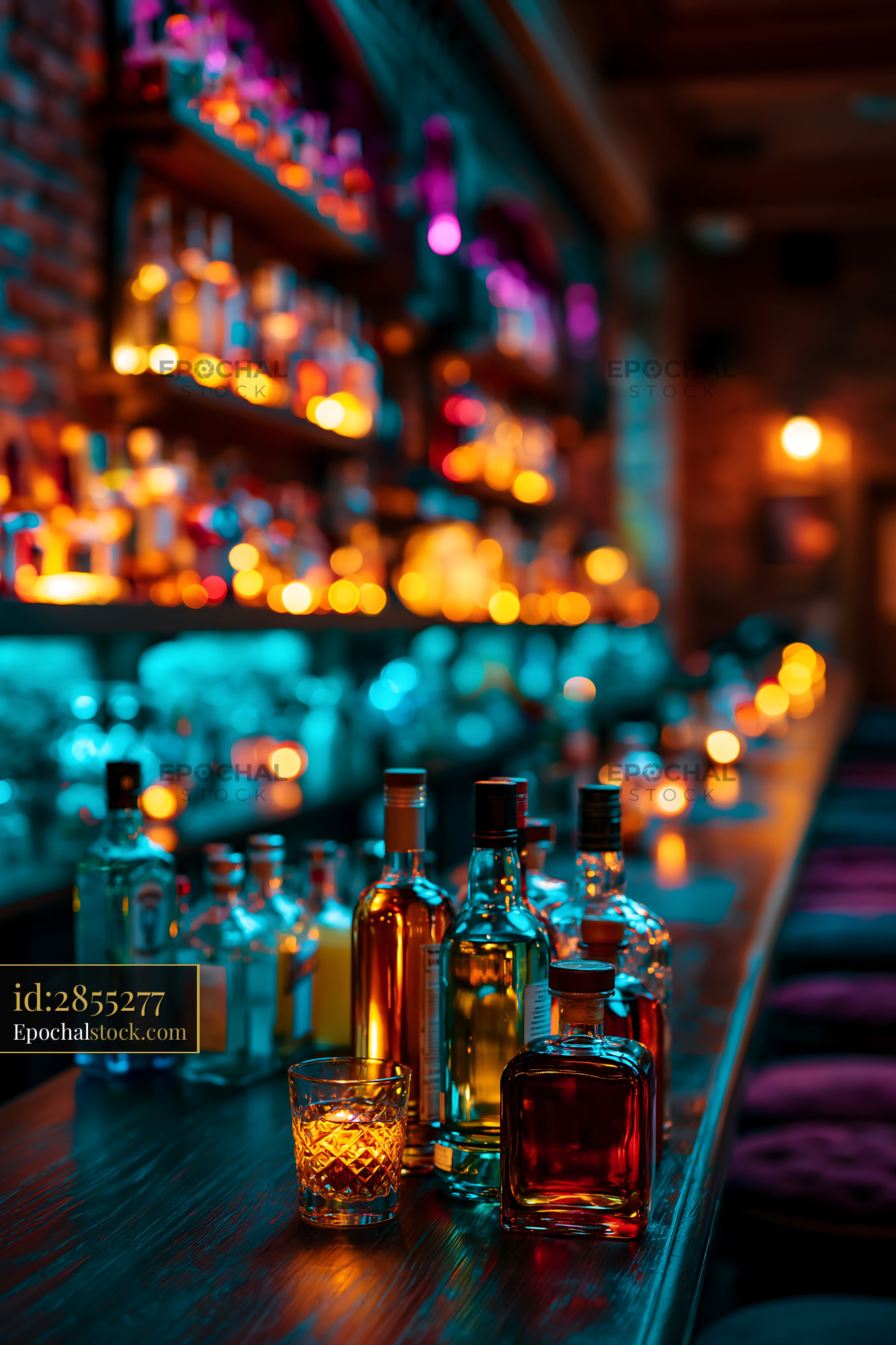 Watermarked full-resolution preview of Bar scene with various bottles of liquor and glowing lights