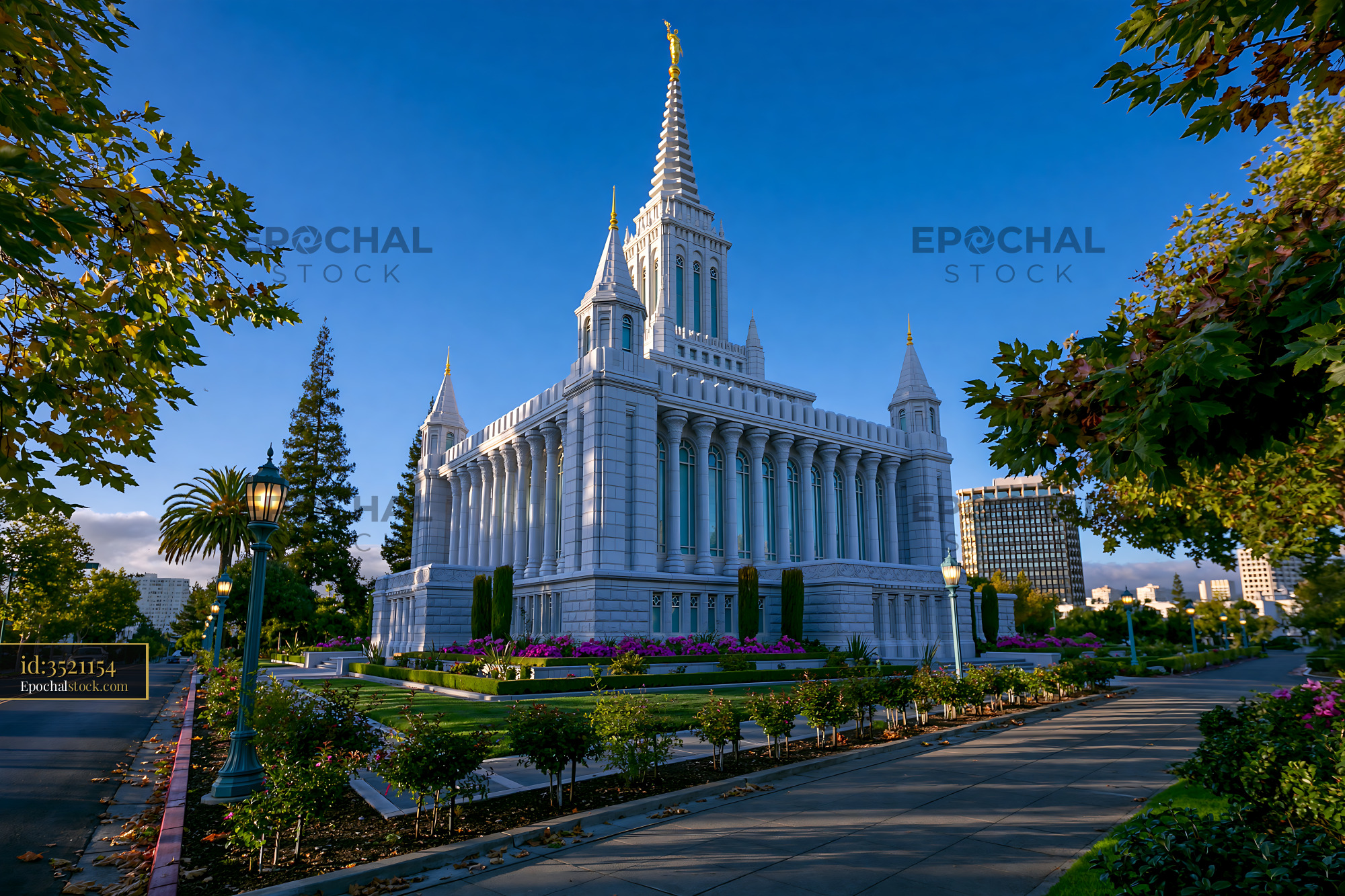 Watermarked full-resolution preview of Beautiful temple in a city on a clear sunny day