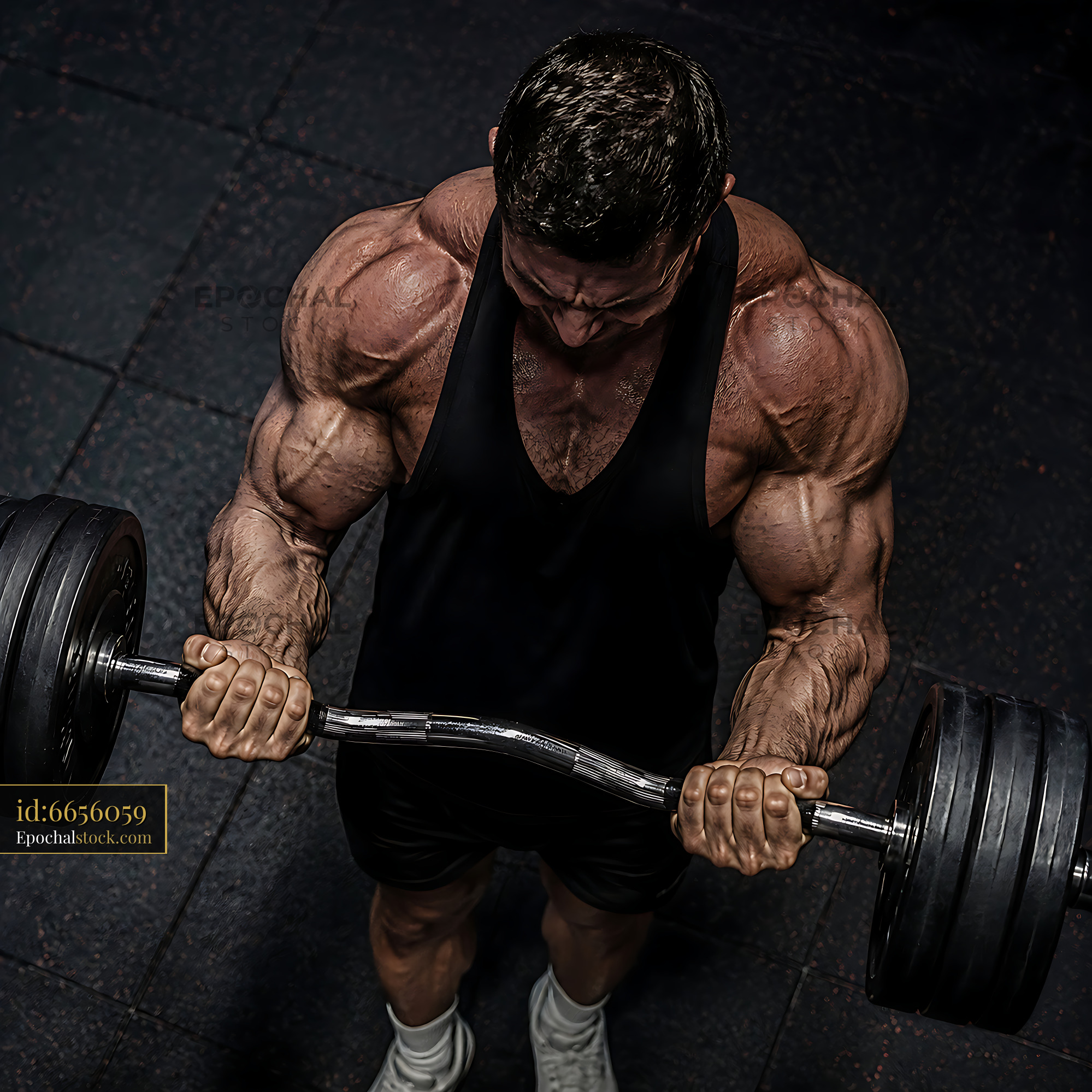 Man Lifts Heavy Dumbbell in Gym for Strength Training Session - stock photo