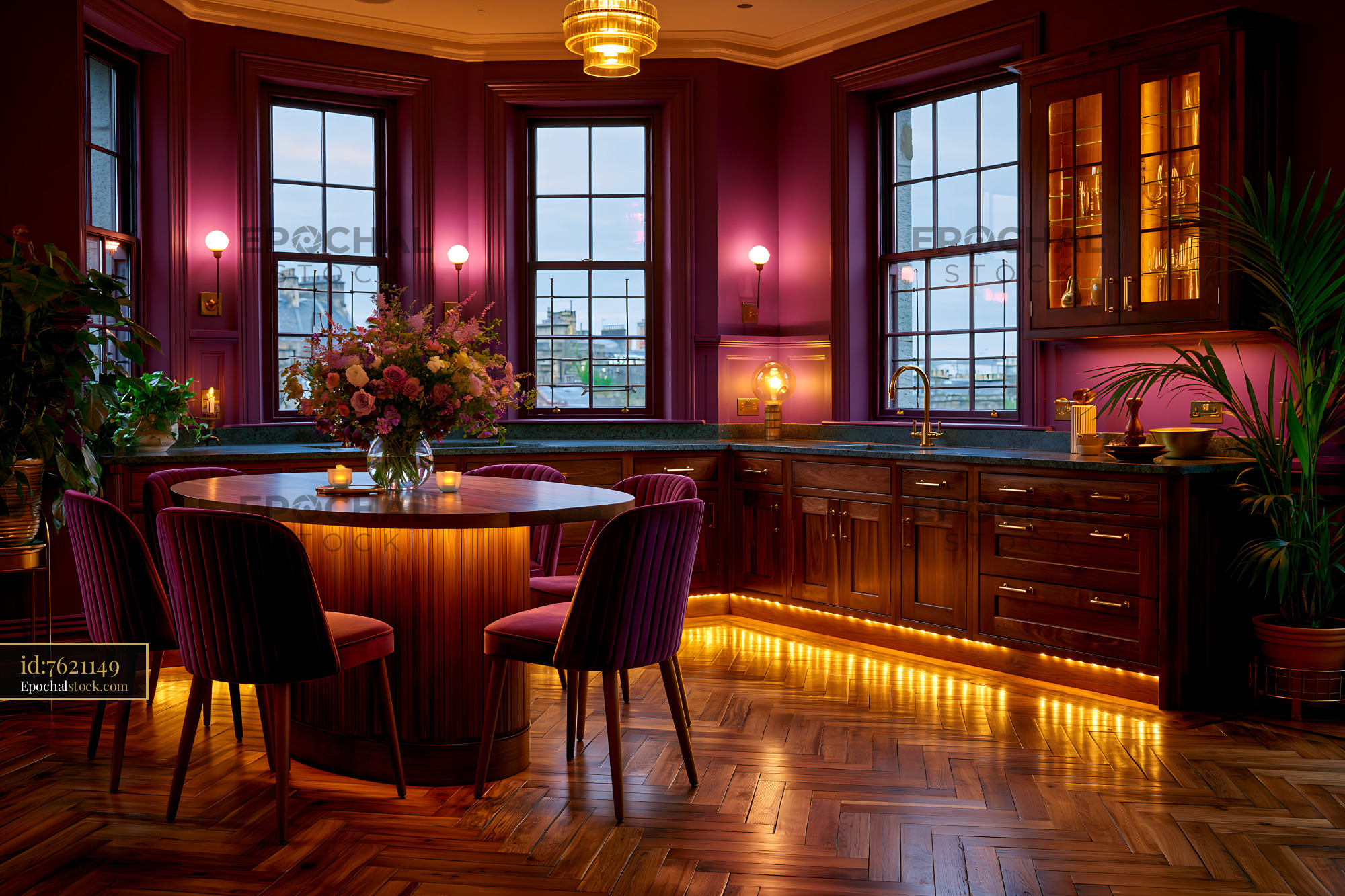 Watermarked full-resolution preview of Kitchen with modern design and purple walls