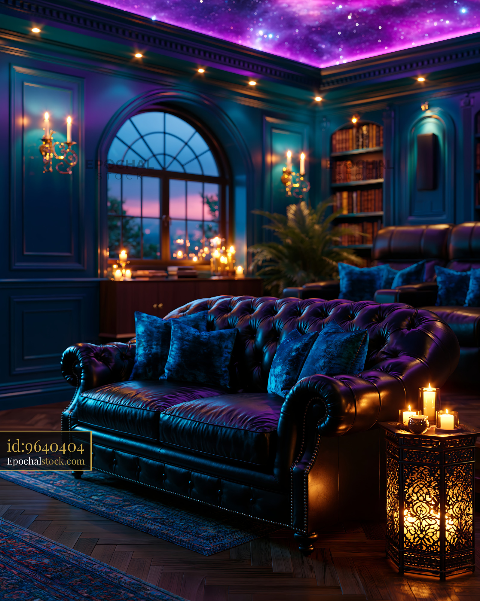 Watermarked full-resolution preview of Cozy living room with a view at sunset