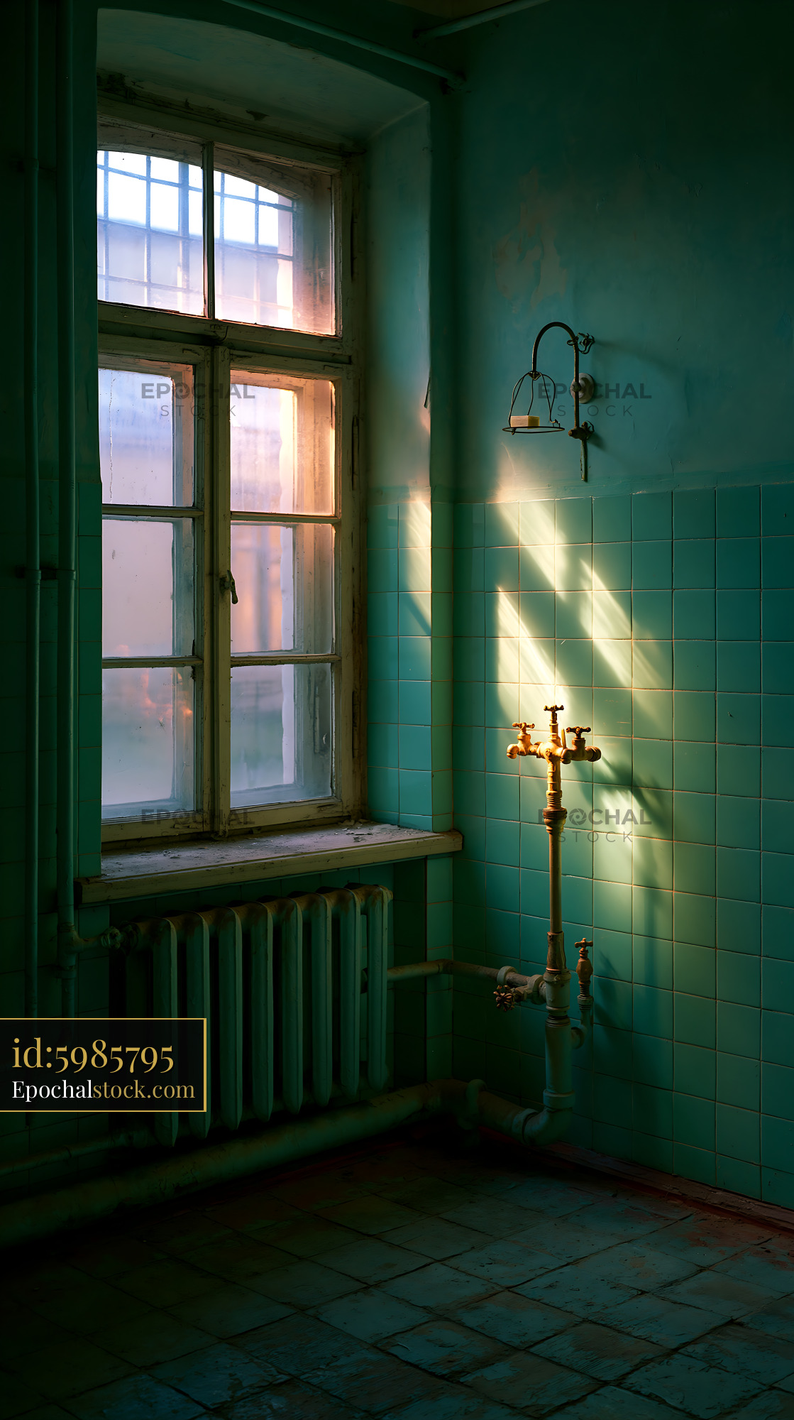 Neglected Bathroom With Exposed Plumbing and Natural Light - stock photo