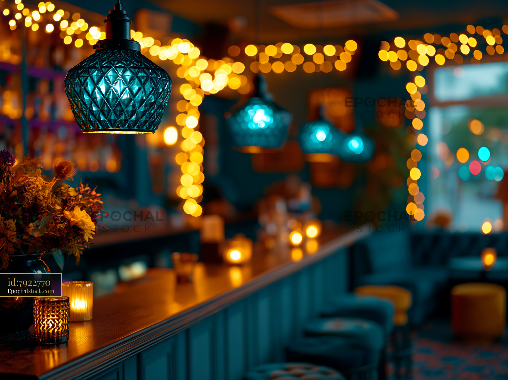 Watermarked full-resolution preview of Cozy bar interior with blue lighting and warm ambiance