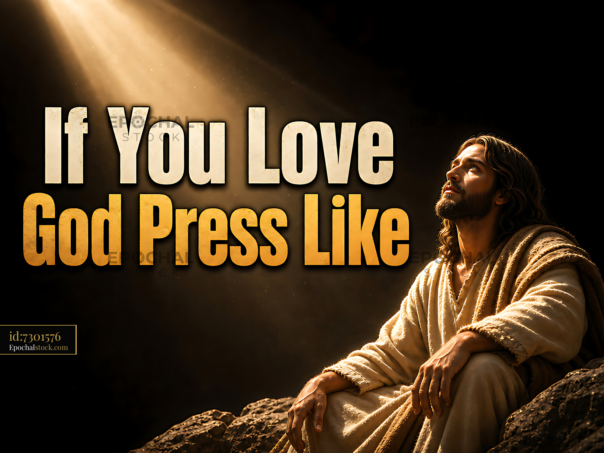 Watermarked full-resolution preview of Love and faith message with a figure looking upwards