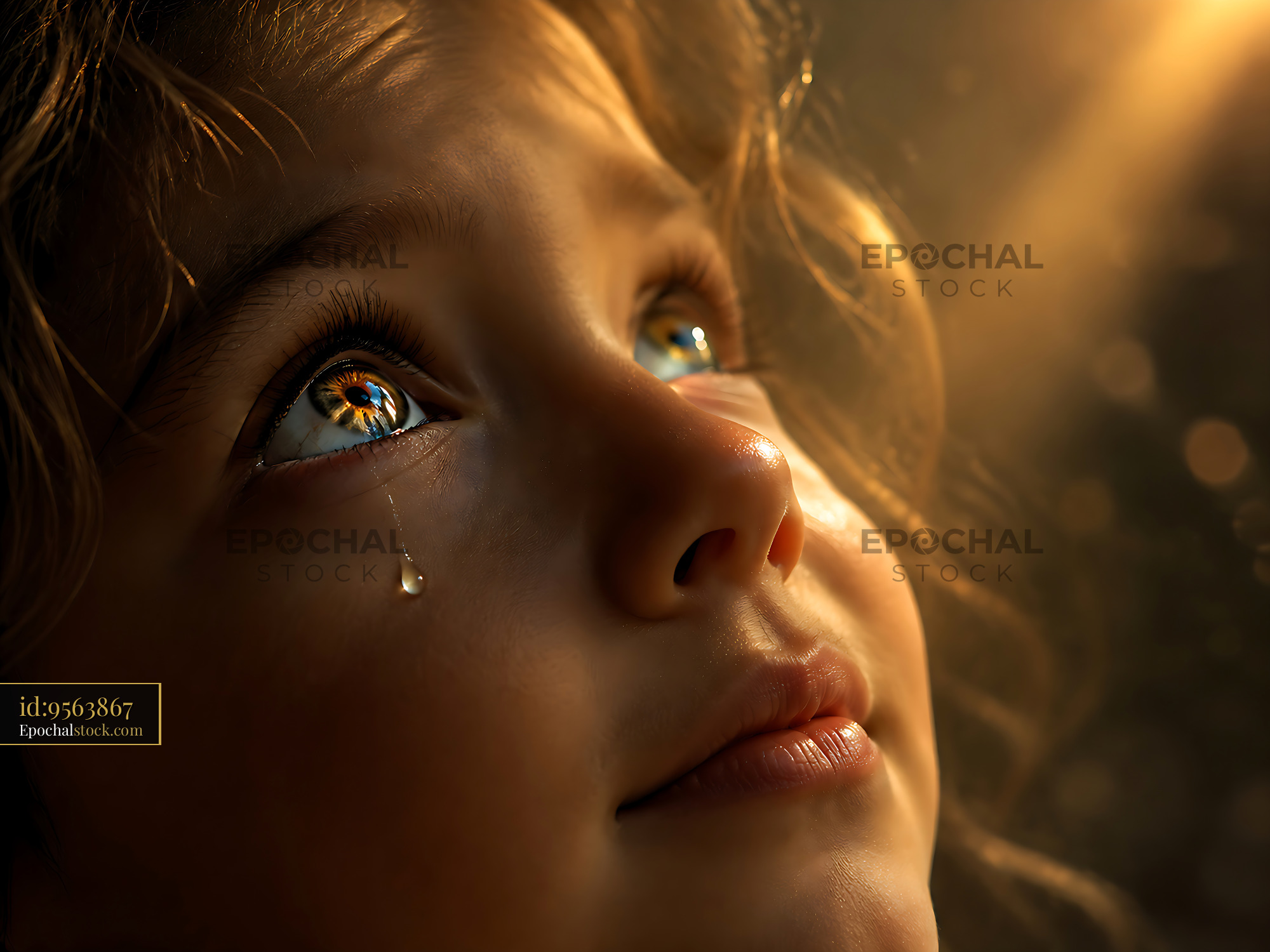 Watermarked full-resolution preview of Child with tear looking upward