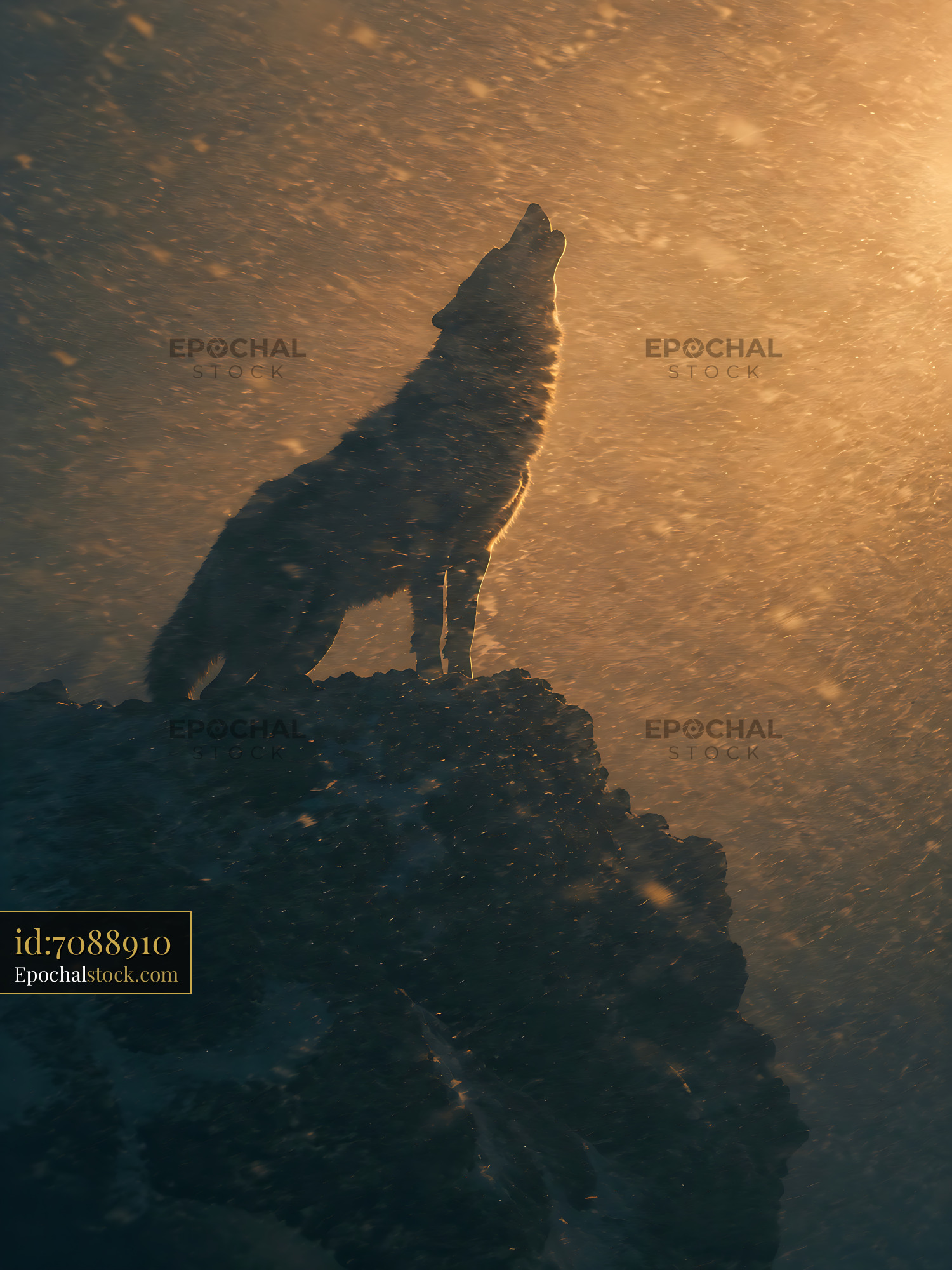 Watermarked full-resolution preview of Wolf howling in a snowstorm