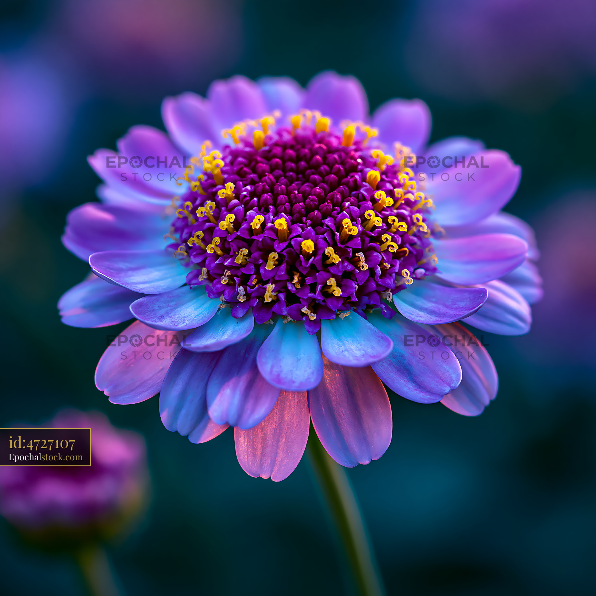 Watermarked full-resolution preview of Purple flower with yellow center in a colorful garden